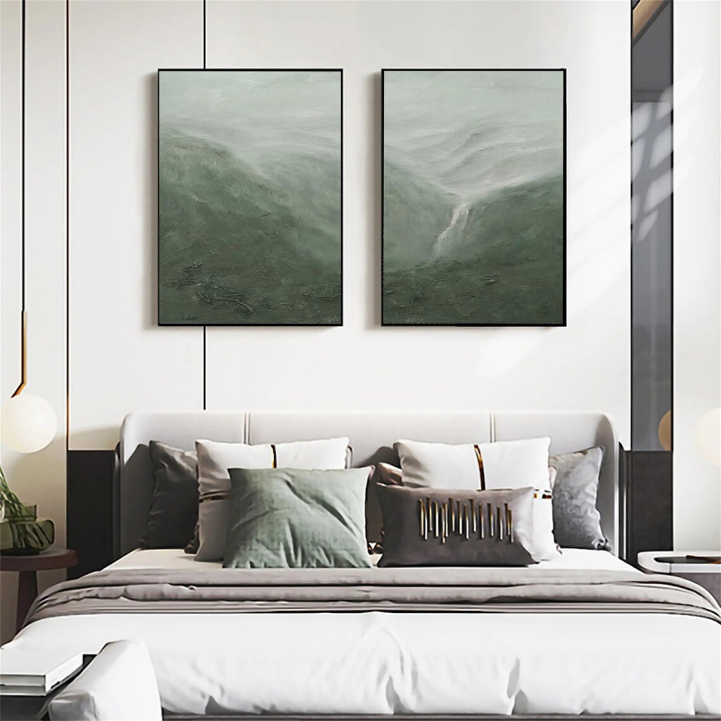 Set of 2 Mist Valley Green Abstract Painting
