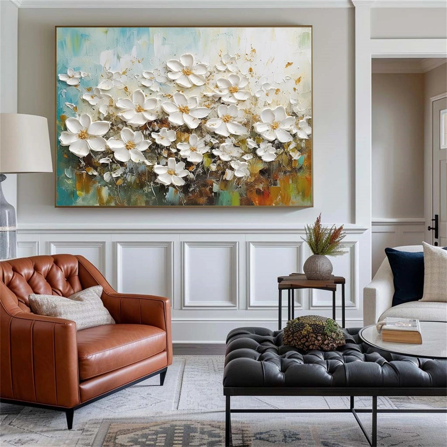 Soft Glow White Floral Abstract Painting