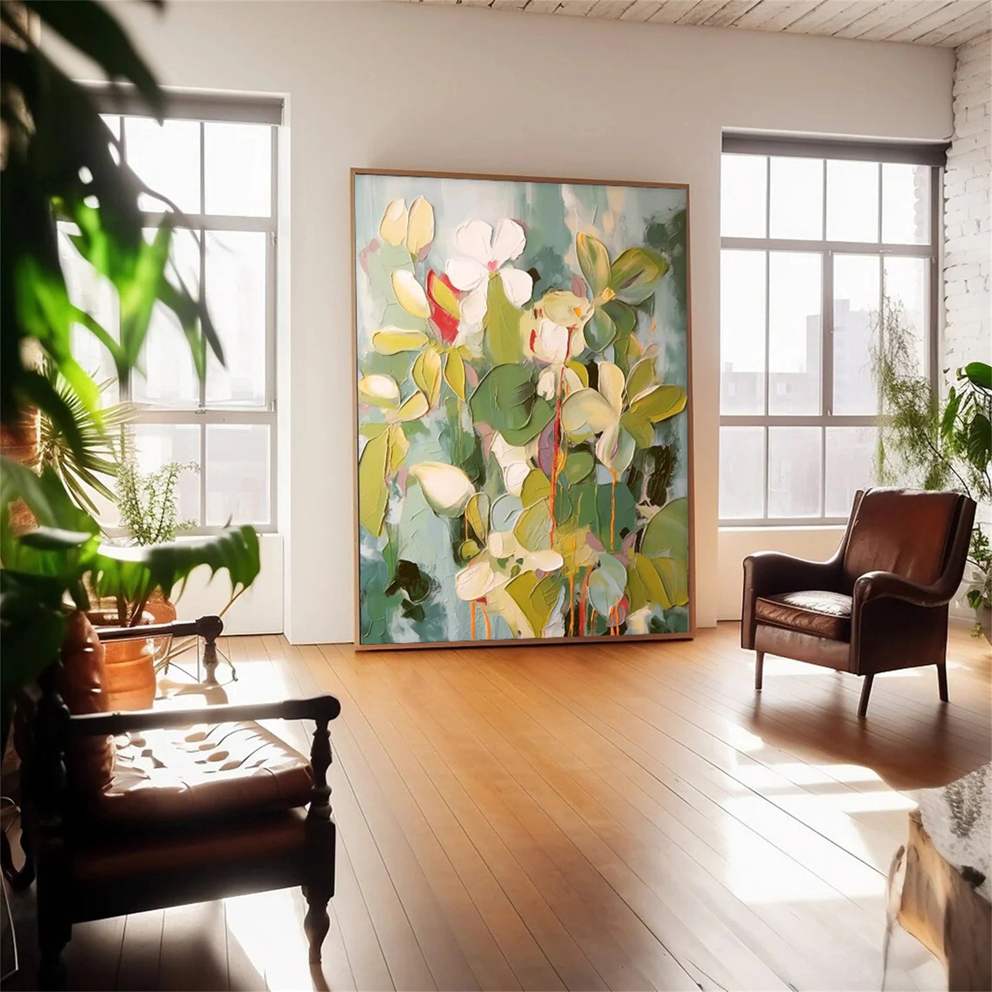 Verdant Whisper Floral Abstract Painting