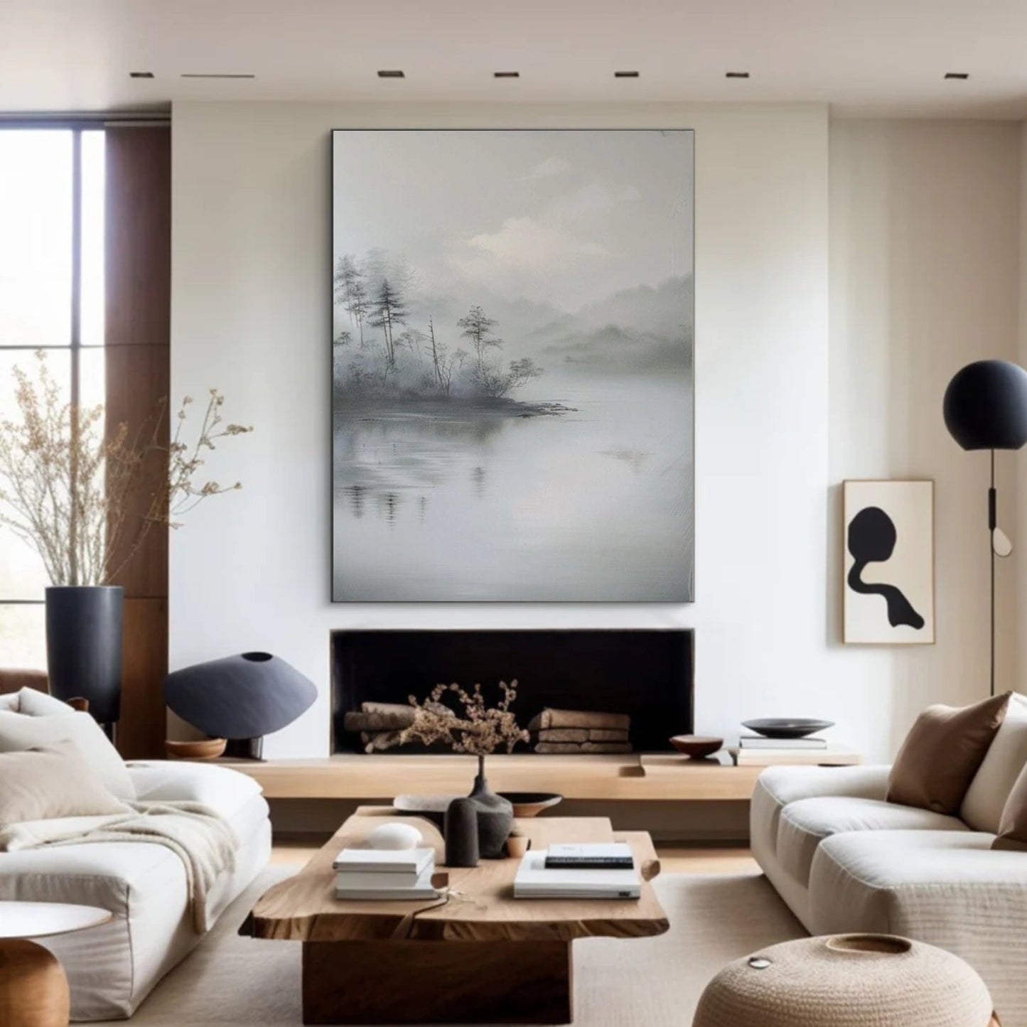 Silent Mist Lake Abstract Landscape Painting