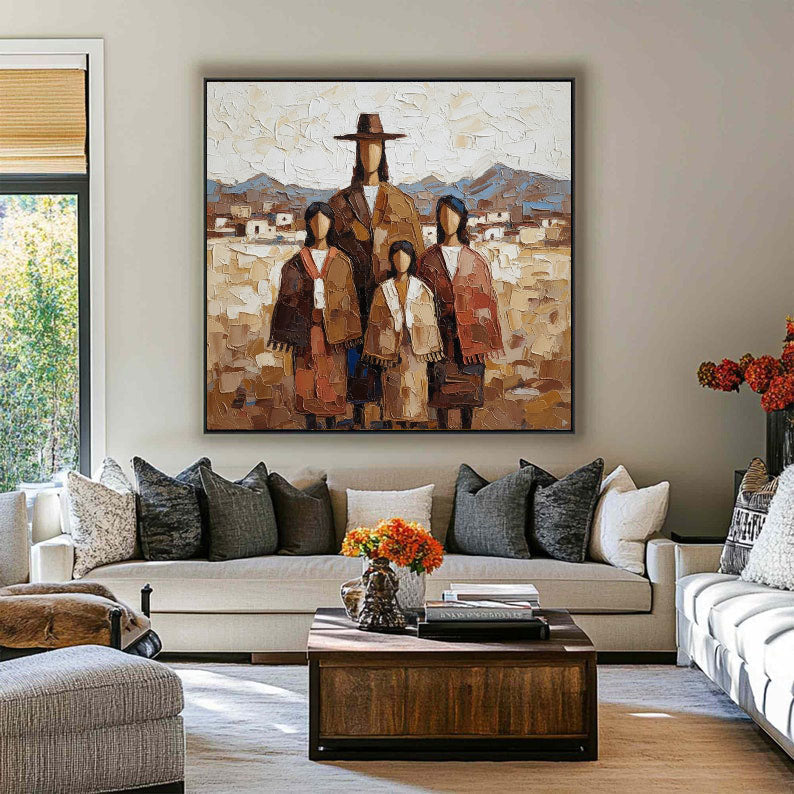 Heritage Family Portrait – Textured Cultural Figurative Painting