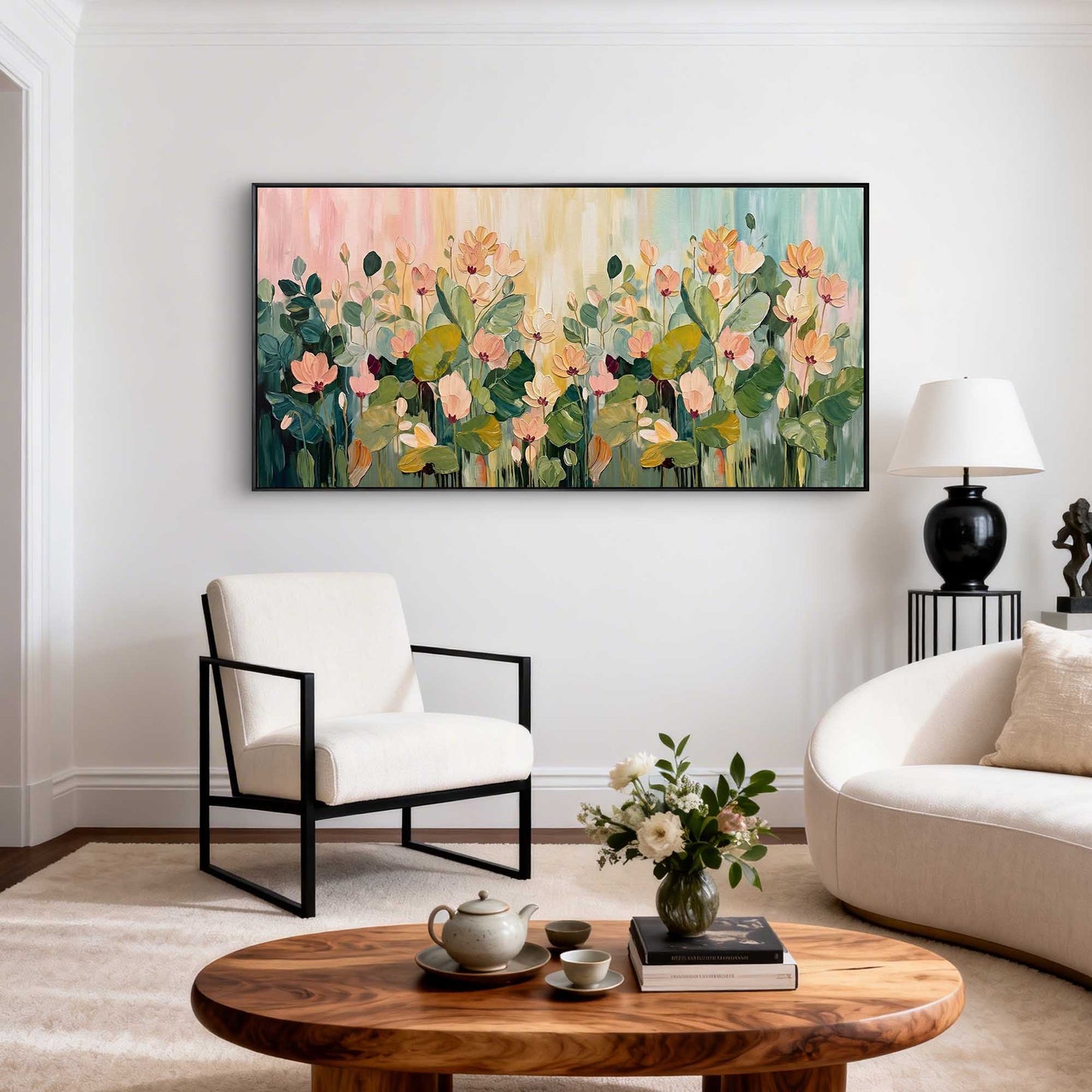 Blush Meadow Floral Impasto Oil Painting