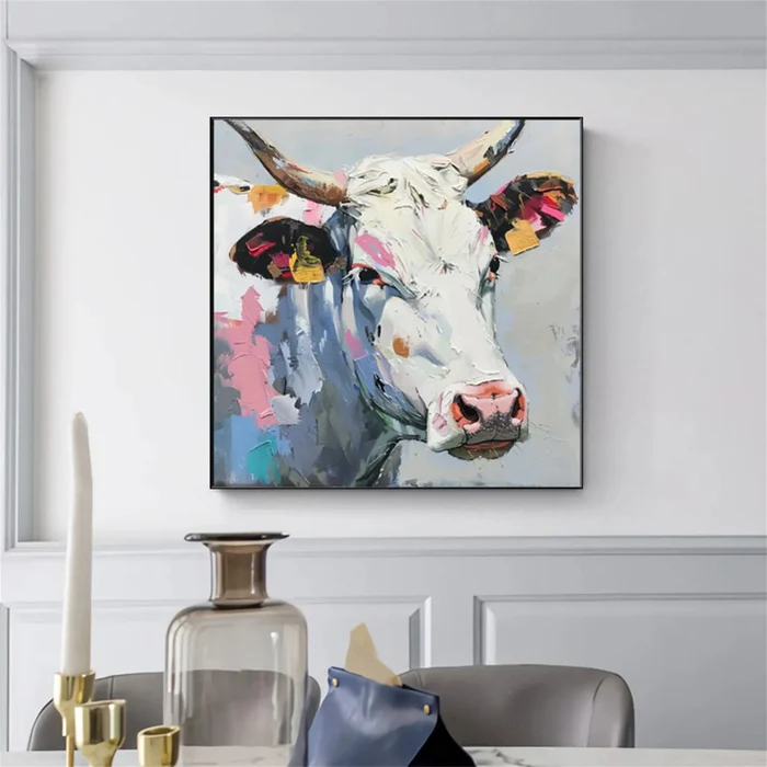 Pastel Meadow Cow Painting