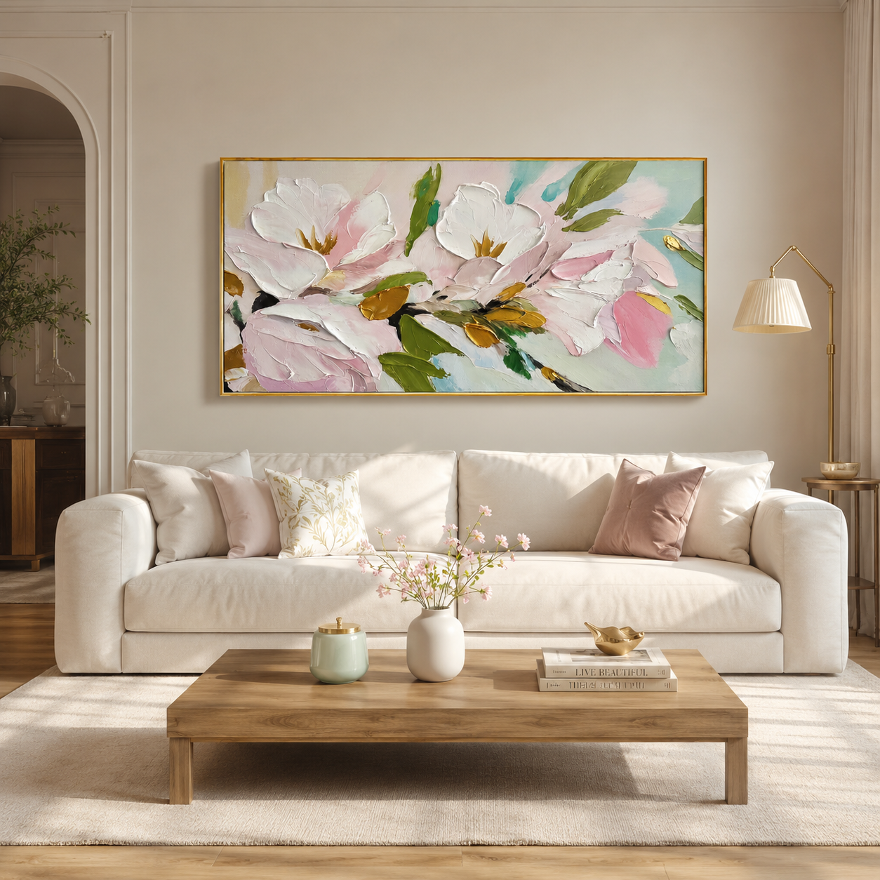 Soft Pink Magnolia Textured Painting