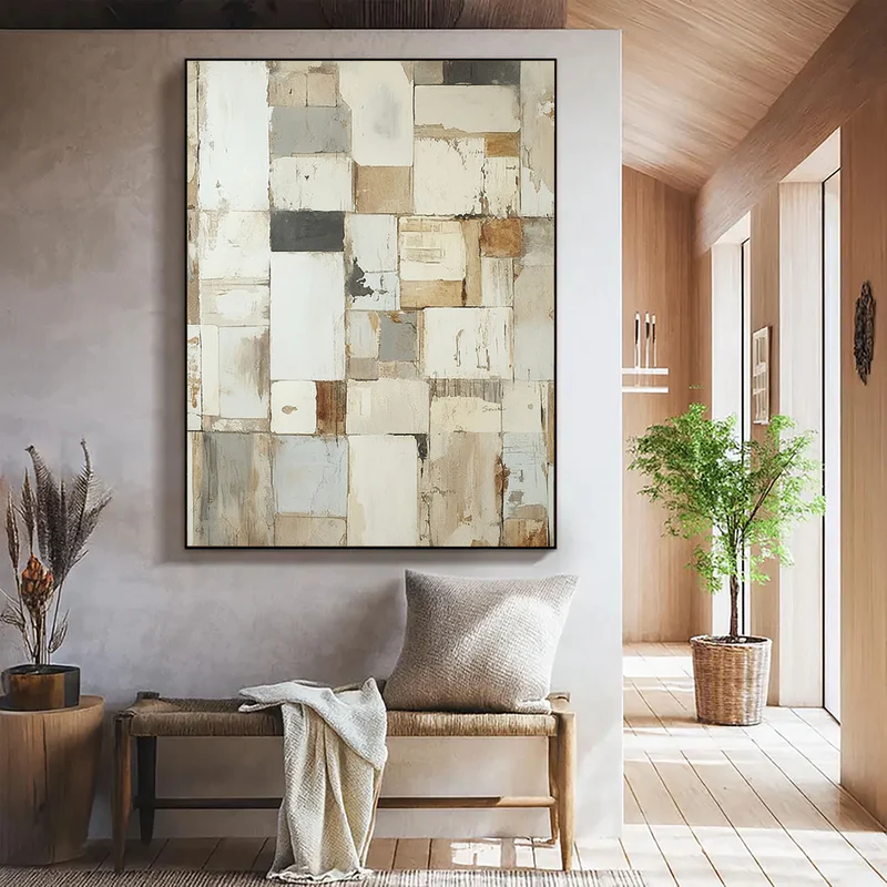 Aged Mosaic Neutral Abstract Painting
