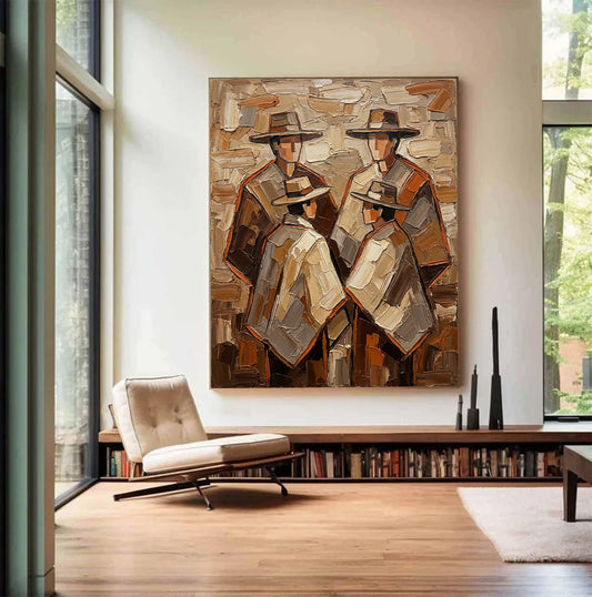 Cultural Trio – Earthy Textured Folk Art Painting