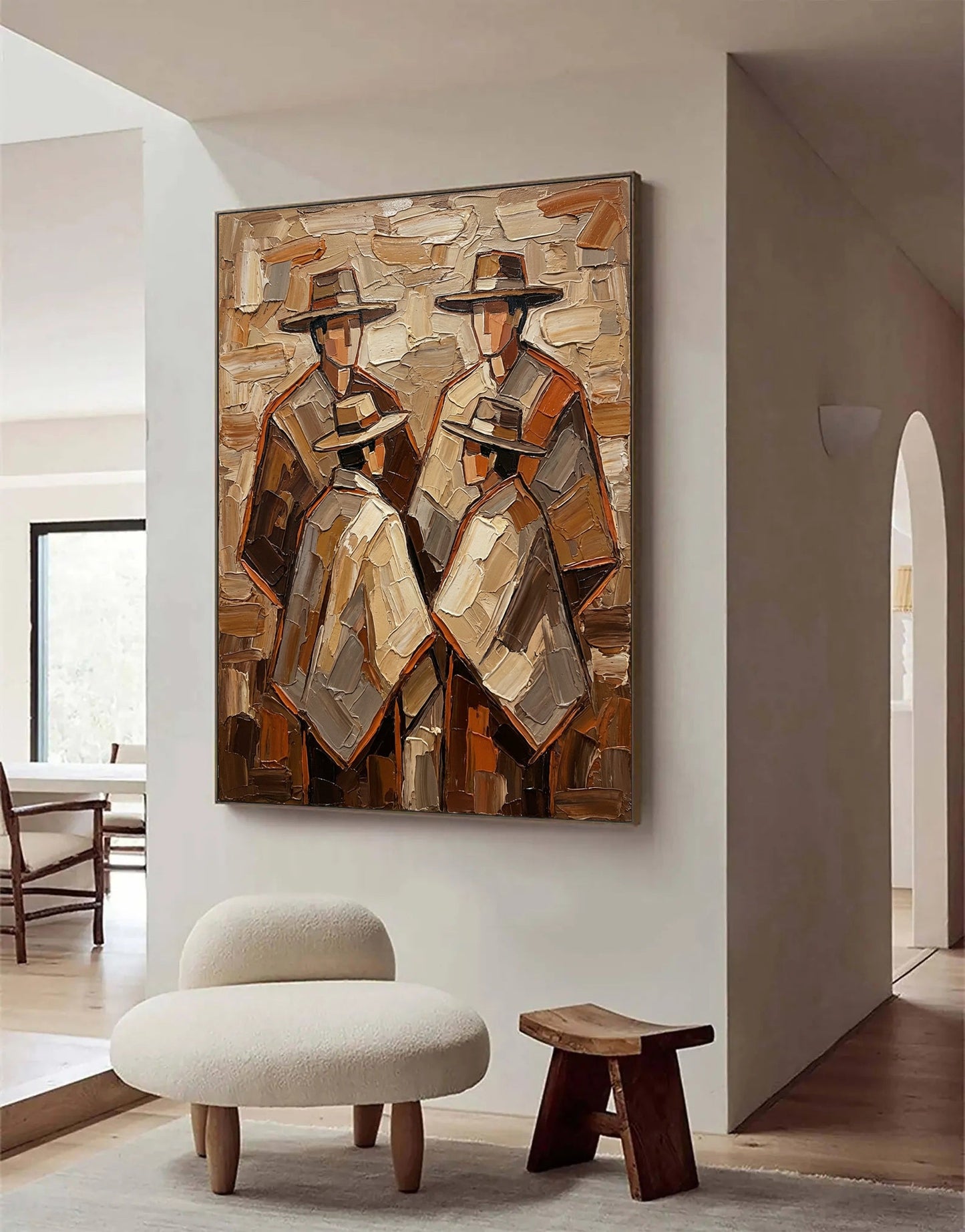 Cultural Trio – Earthy Textured Folk Art Painting