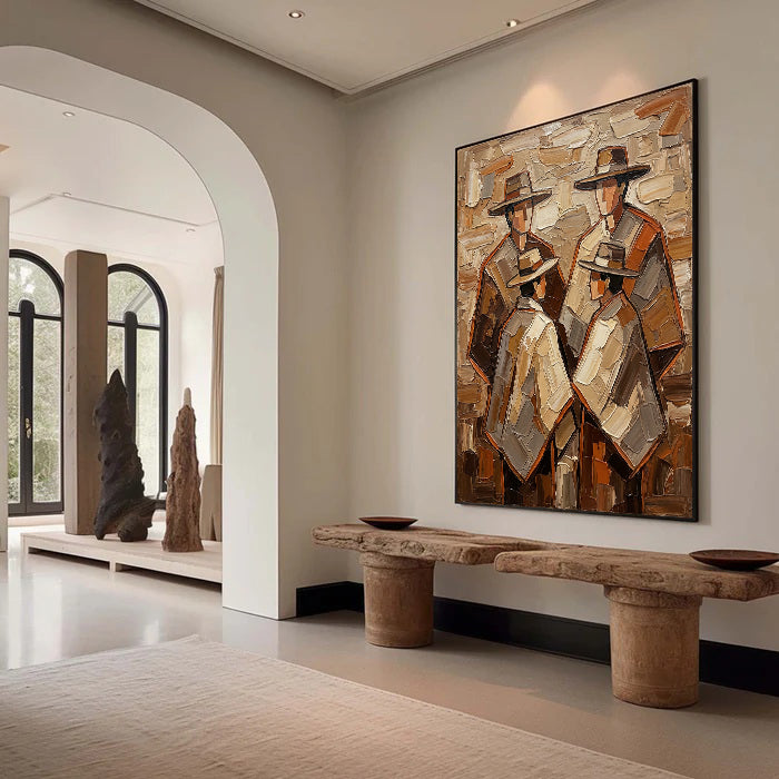 Cultural Trio – Earthy Textured Folk Art Painting