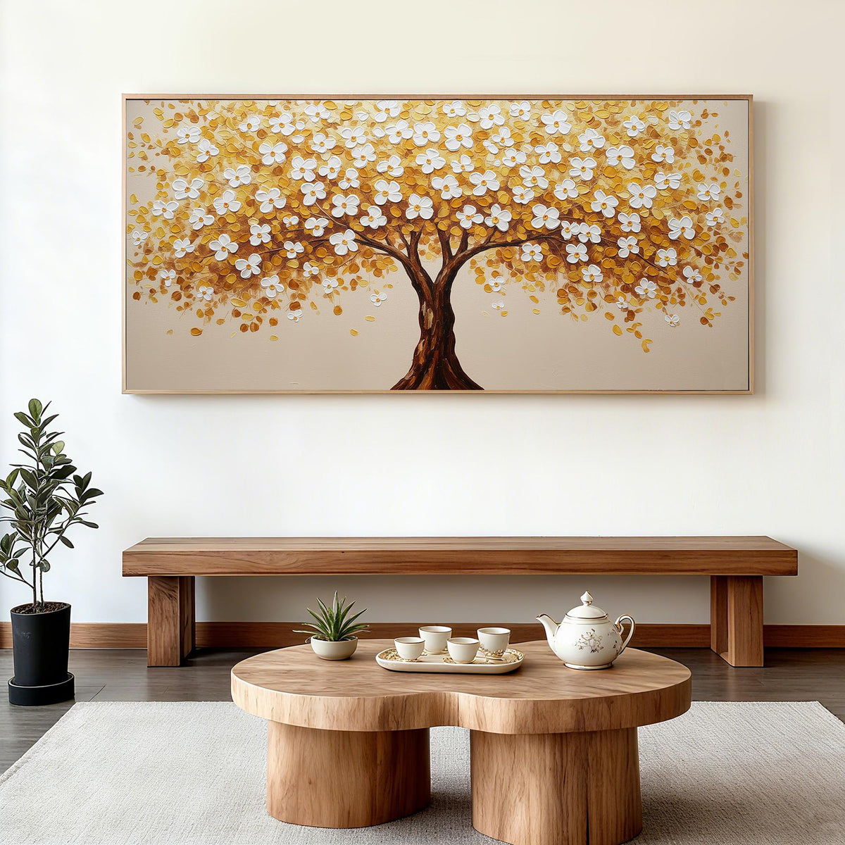 Amber Canopy-White & Gold Tree Painting