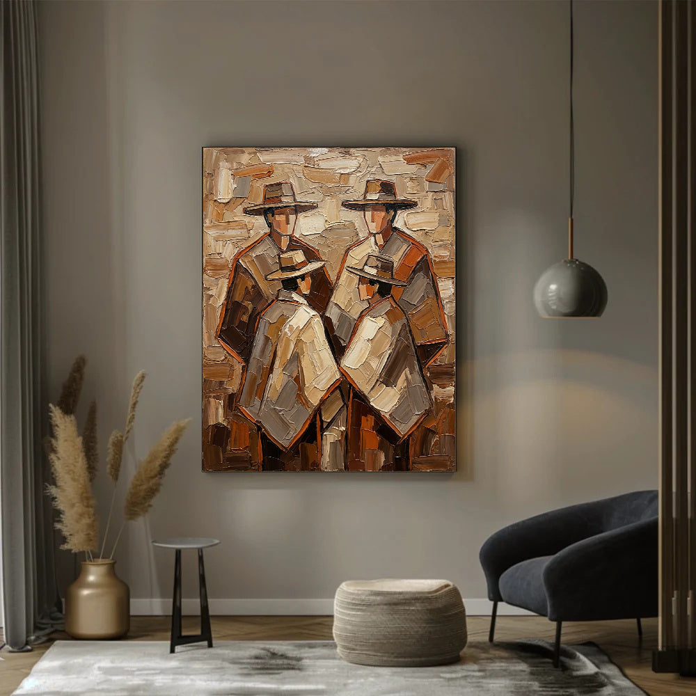 Cultural Trio – Earthy Textured Folk Art Painting