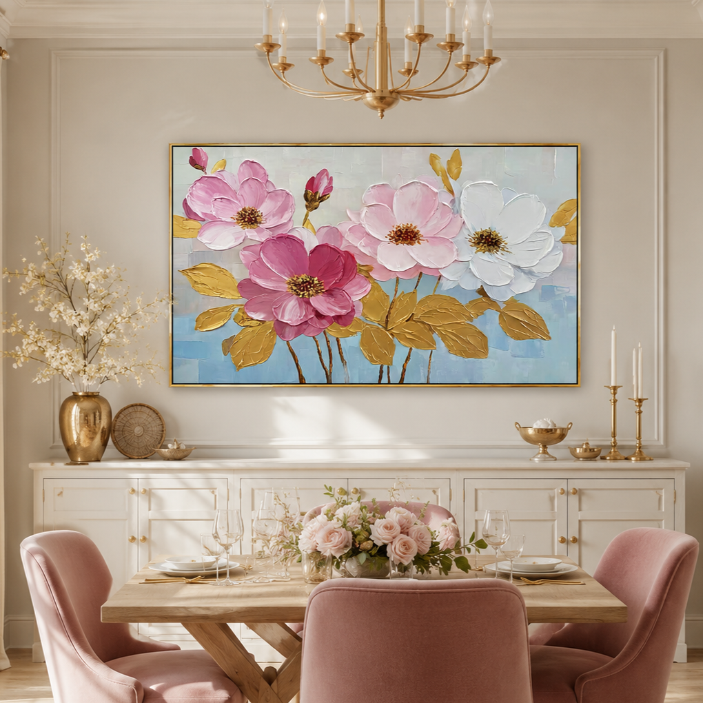 Blush Harmony Textured Floral Painting #RIH3