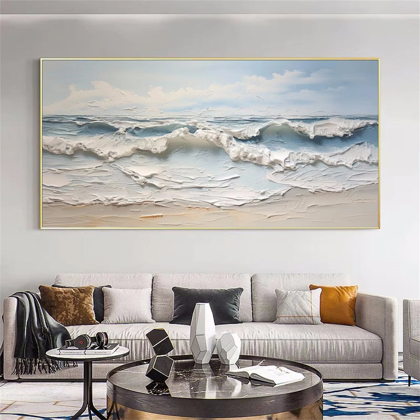 Golden Horizon-Blue Ocean Abstract Painting