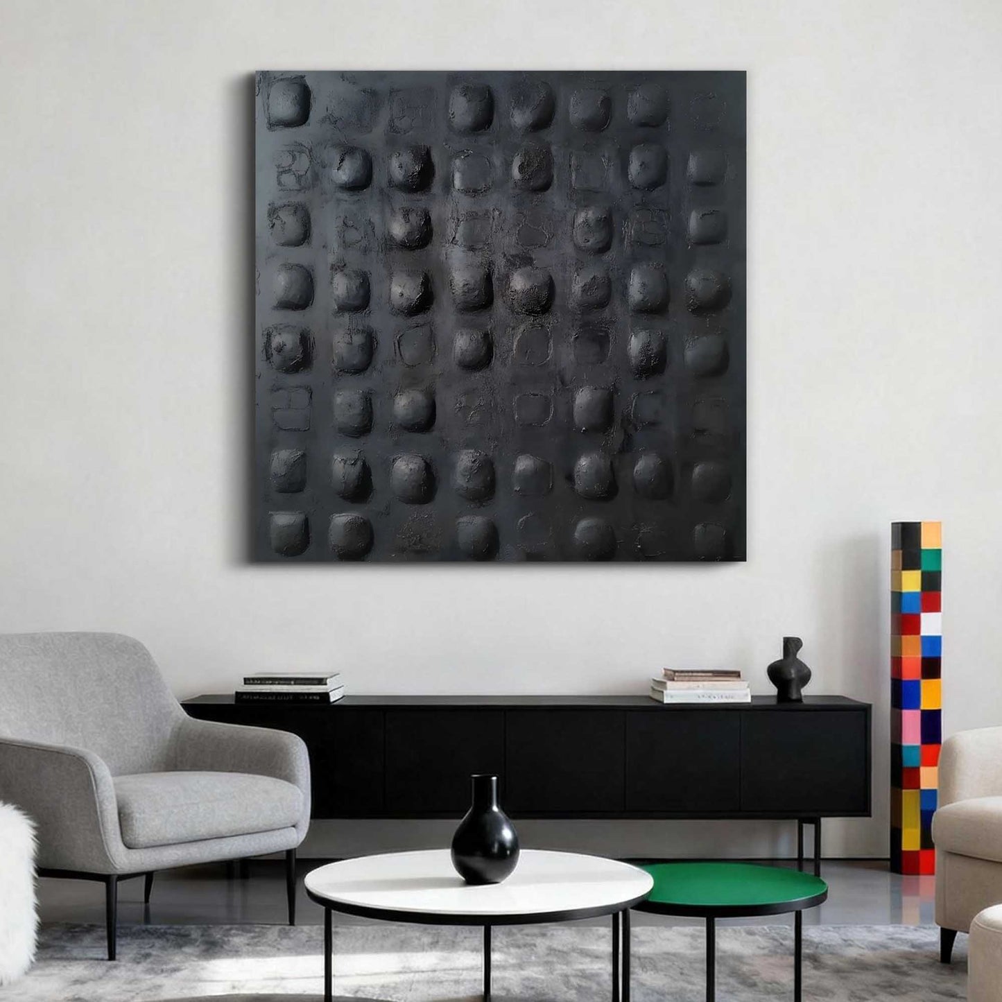 Charcoal 3D Dots Abstract Painting