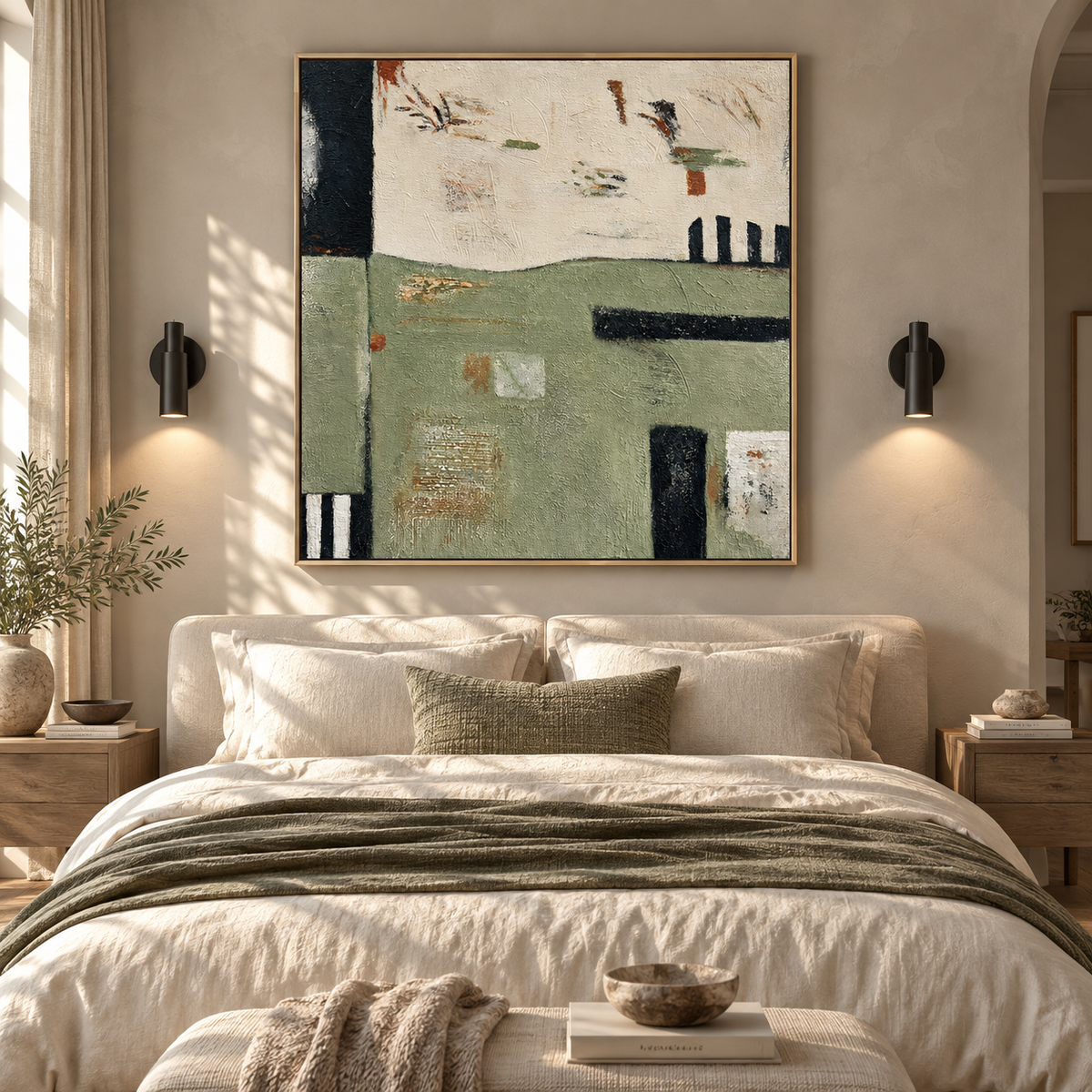 Muted Horizon Green Abstract Painting