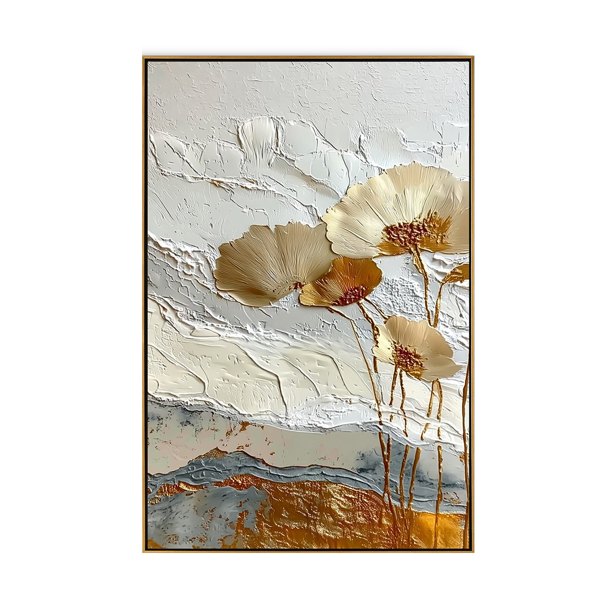 Gilded Ochre Floral Impasto Painting