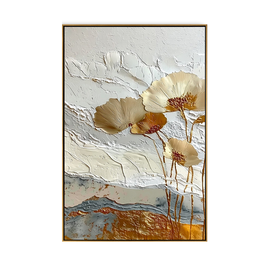 Gilded Ochre Floral Impasto Painting