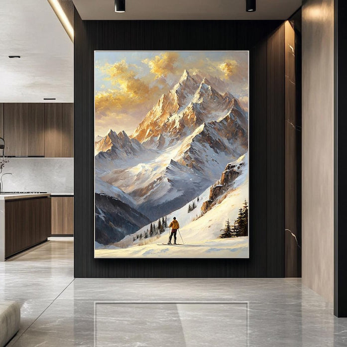 Golden Summit Snow Mountain Landscape Painting