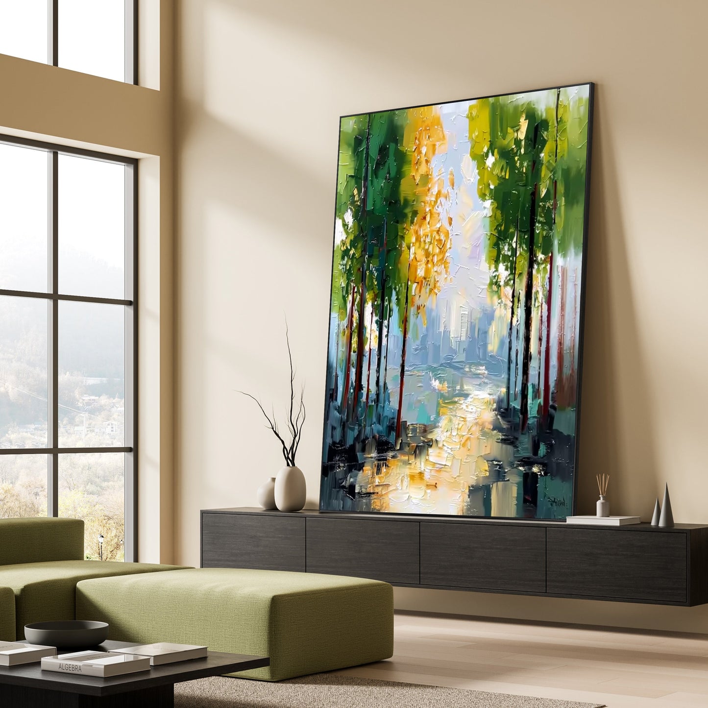 Sunlit City Walkway Impasto Canvas Art