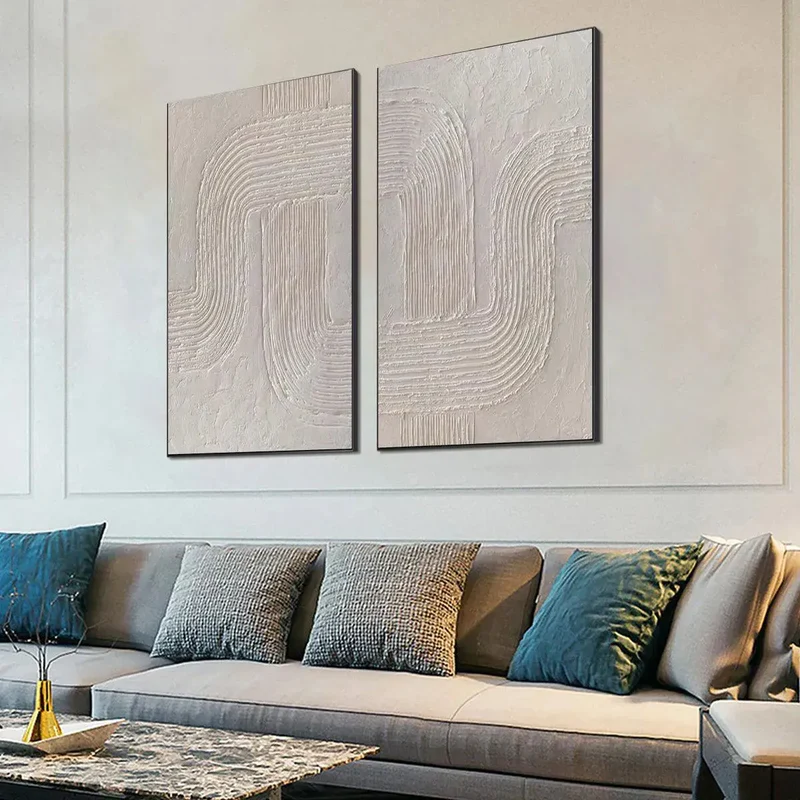 Set of 2 Minimalist Textured Paintings
