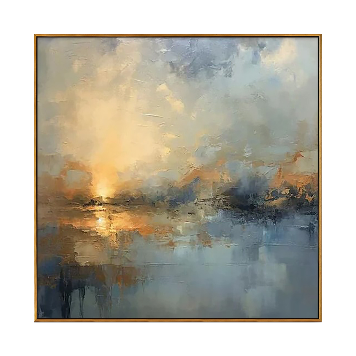 Golden Dusk Reflections Abstract Painting