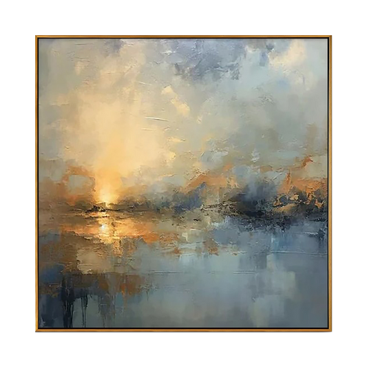 Golden Dusk Reflections Abstract Painting