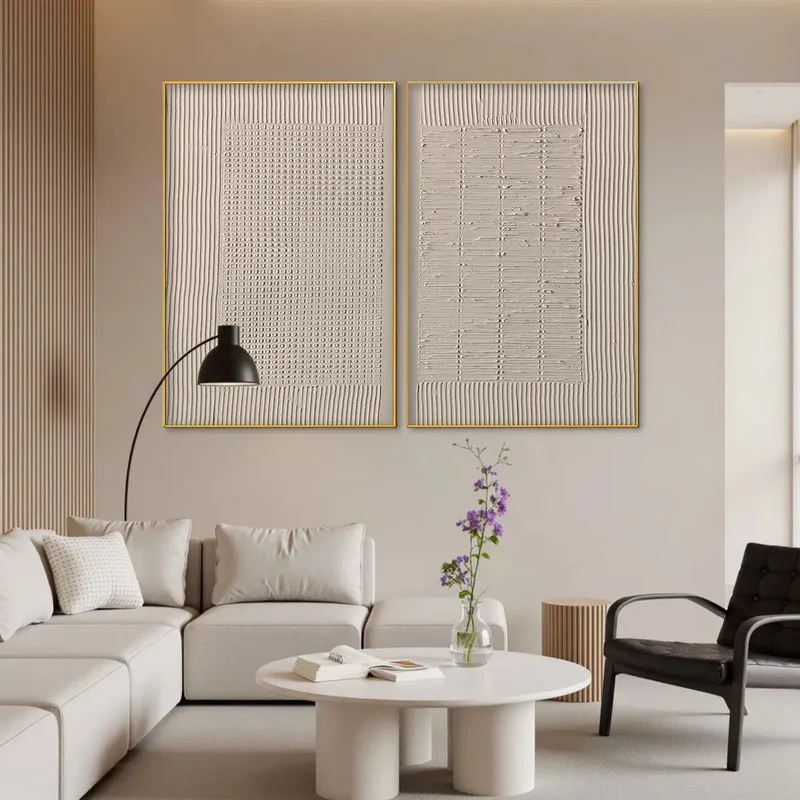 Set of 2 Beige Textured Paintings