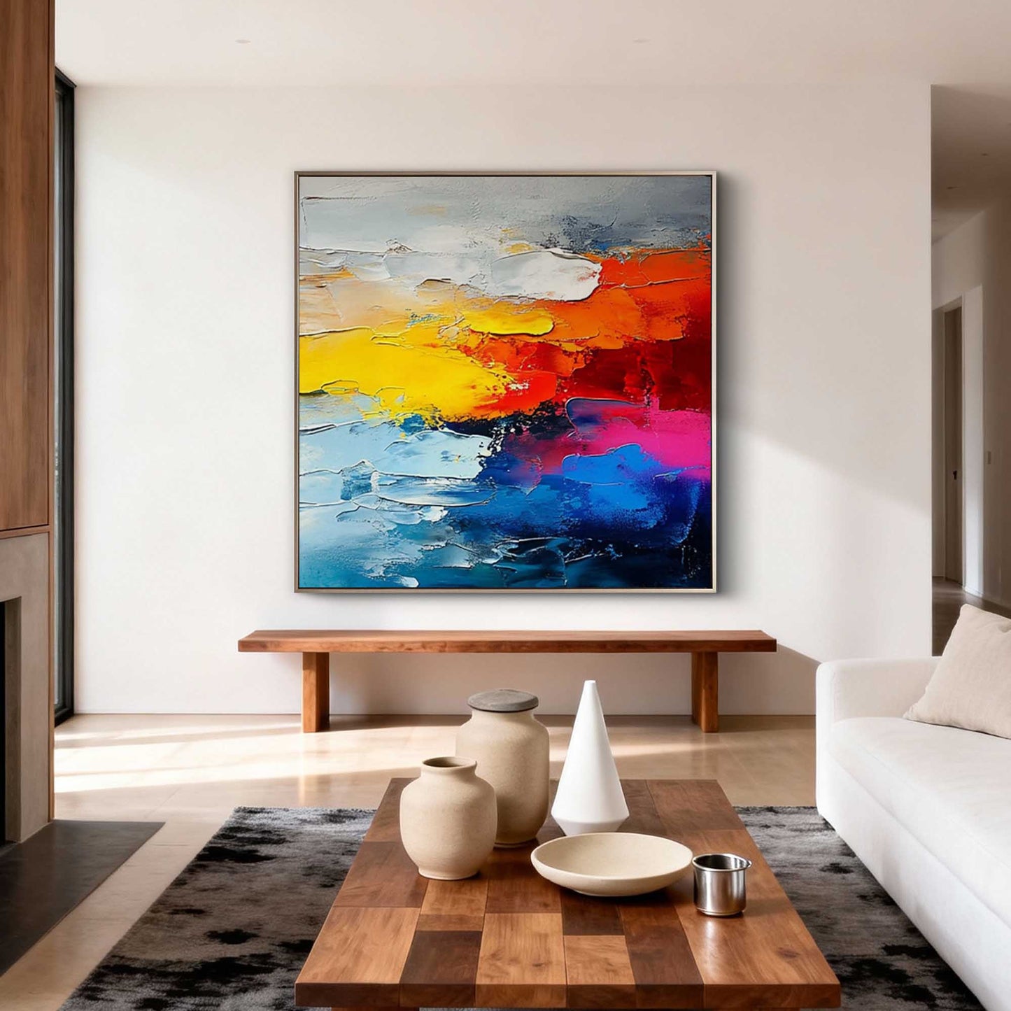 Fiery Horizon Textured Painting