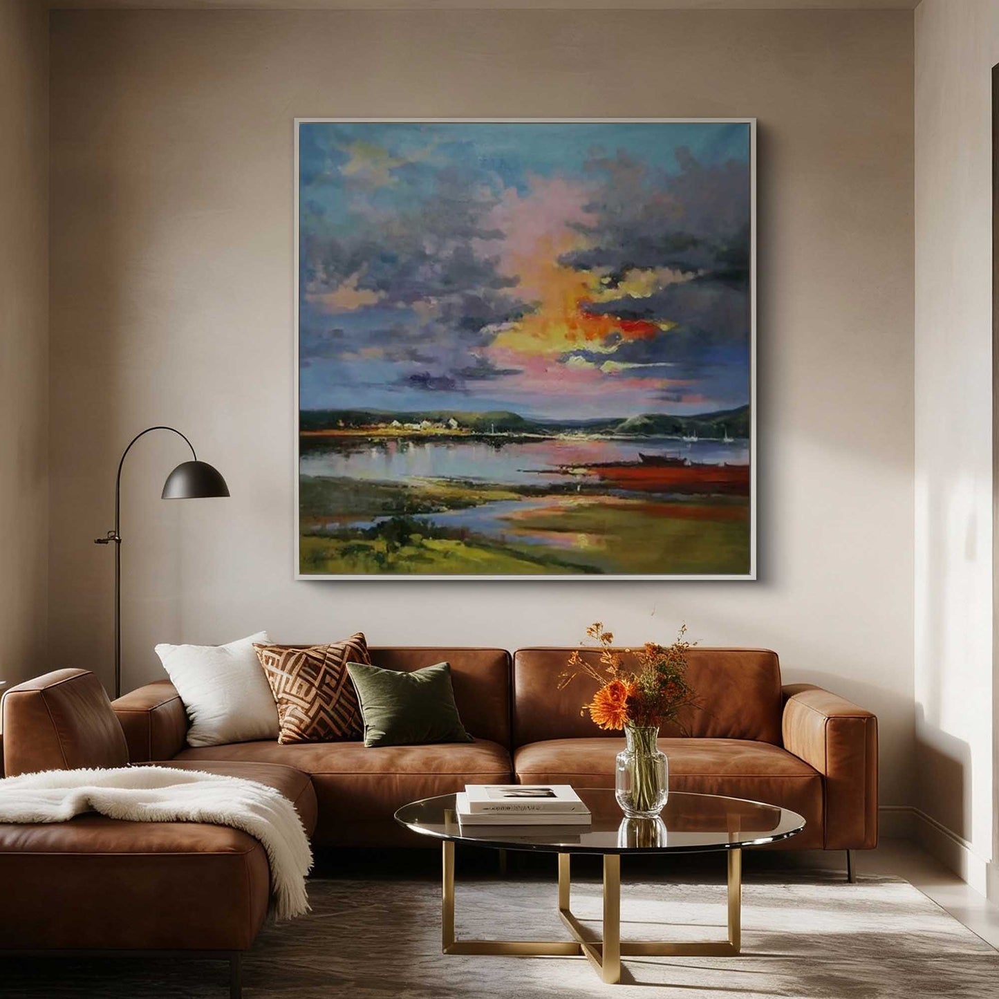 Sunset Harbor Impressionist Landscape Canvas Art
