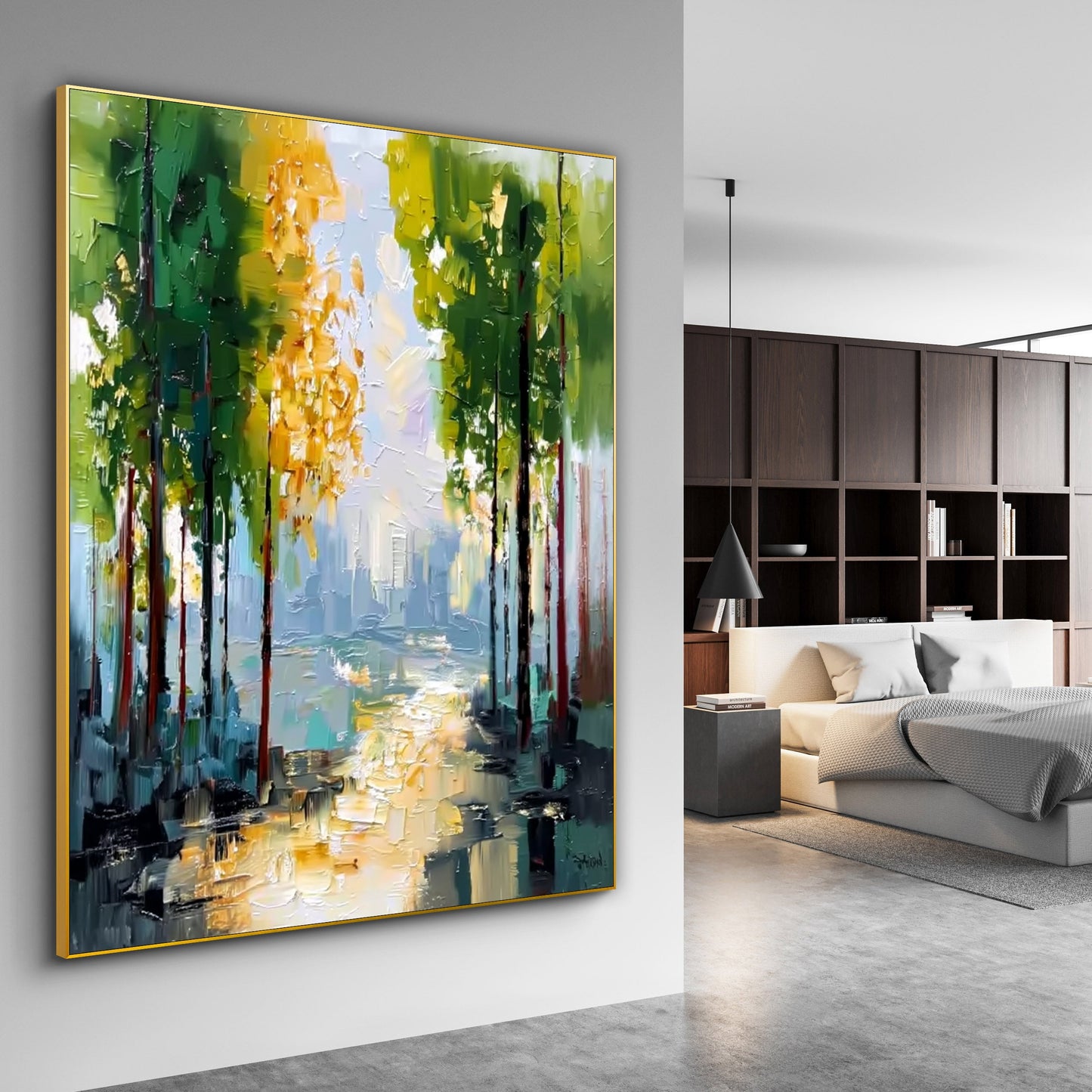 Sunlit City Walkway Impasto Canvas Art