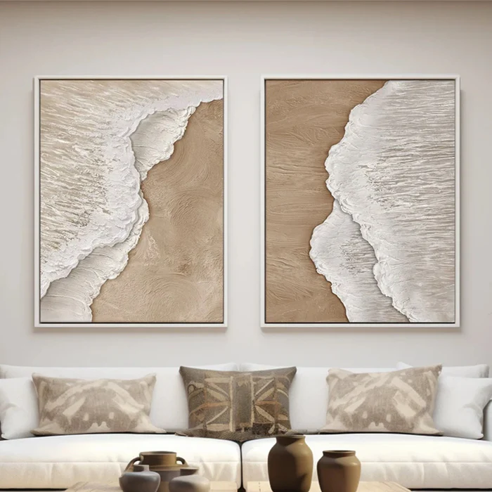 Serene Shore Beige Textured Painting Set Set of 2