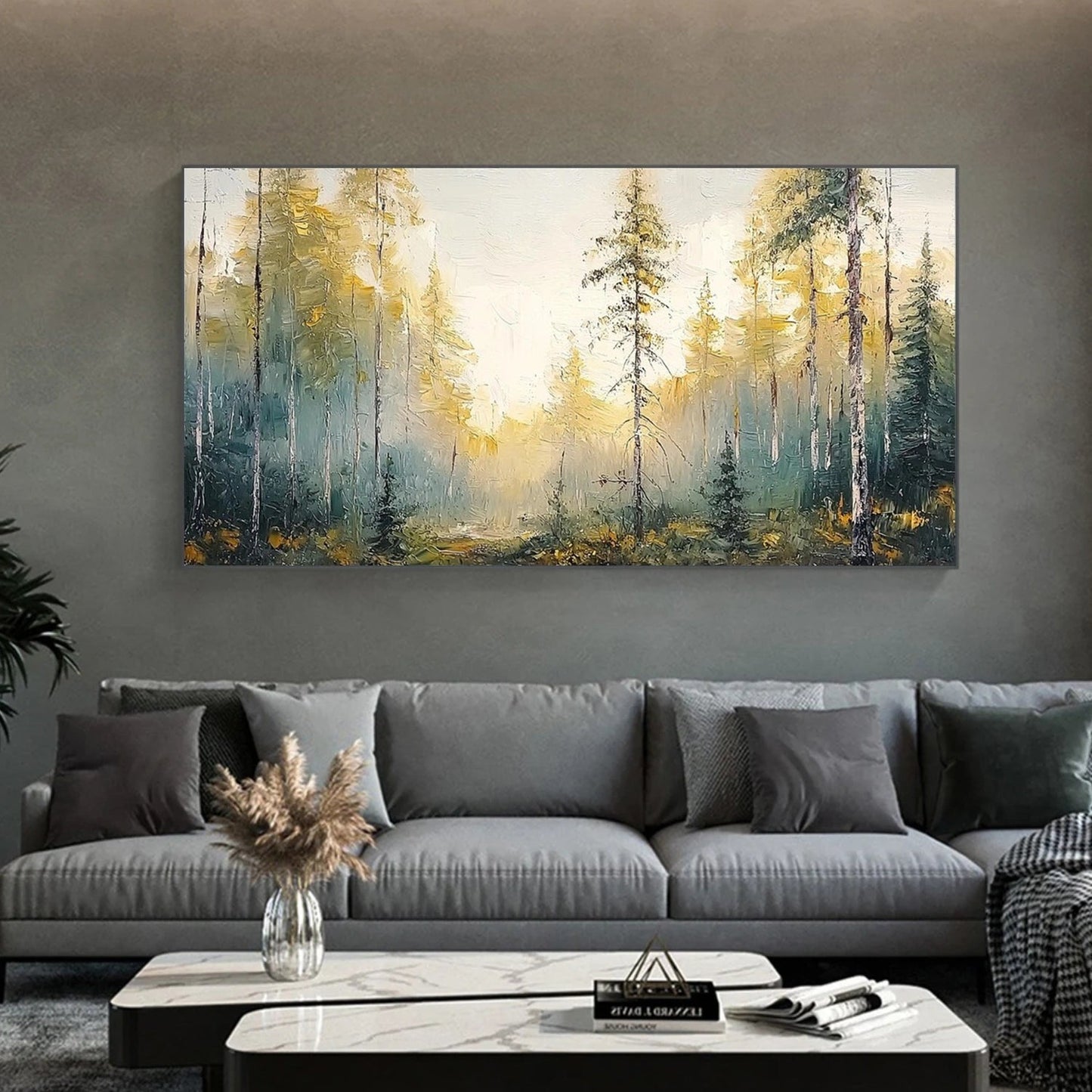 Golden Mist Forest Landscape Painting