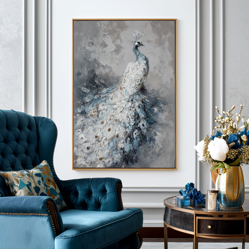 White Peacock Textured Painting #ART56