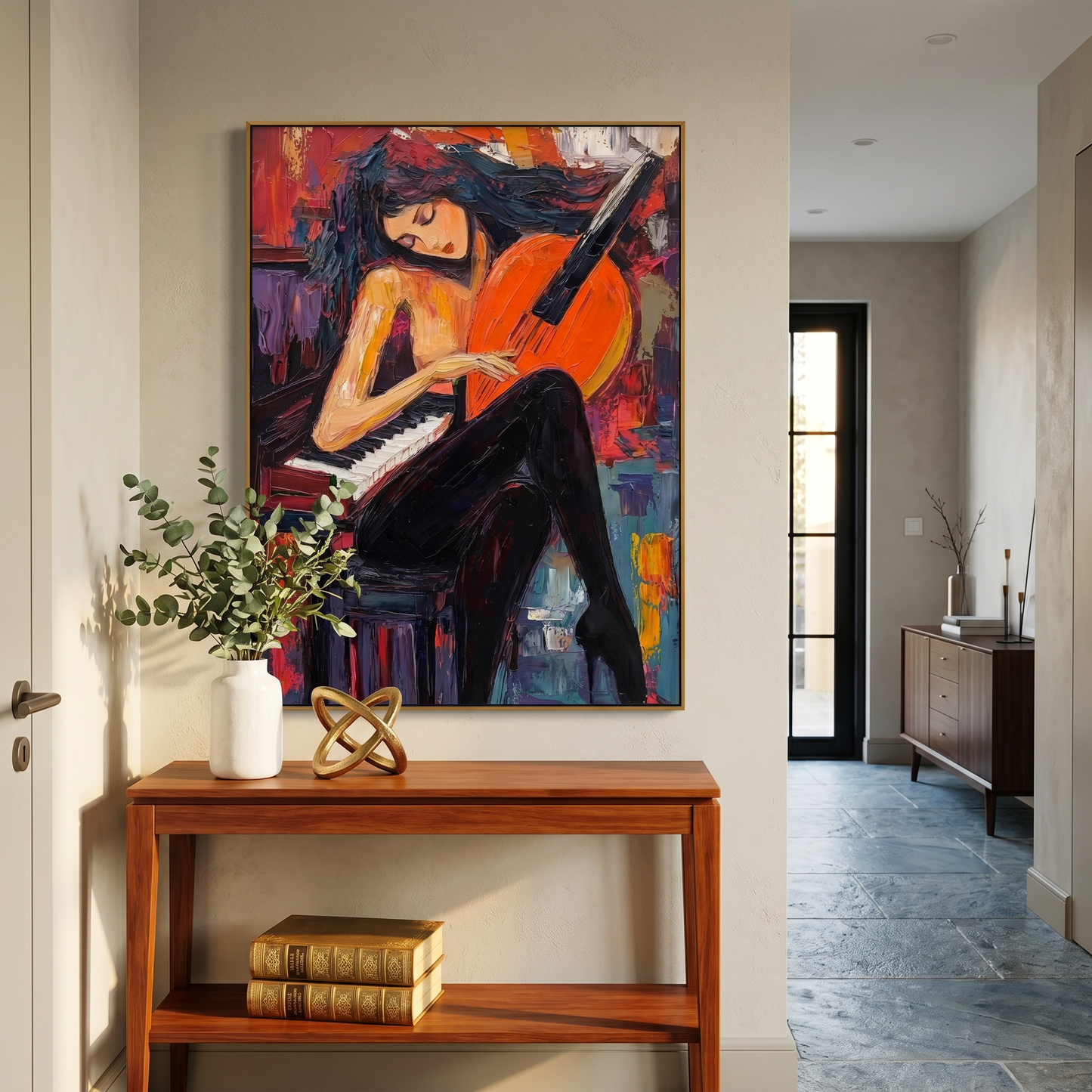 Melody in Red Musician Canvas Art