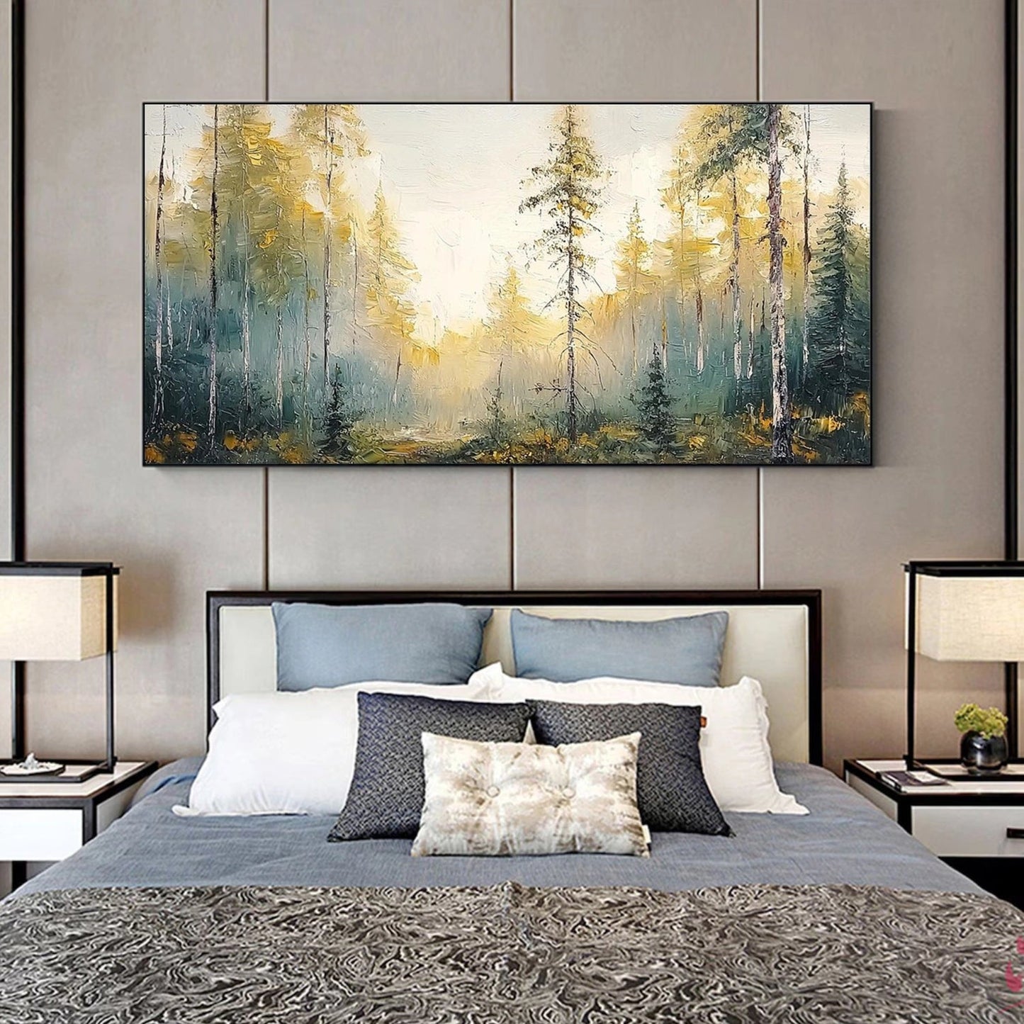Golden Mist Forest Landscape Painting