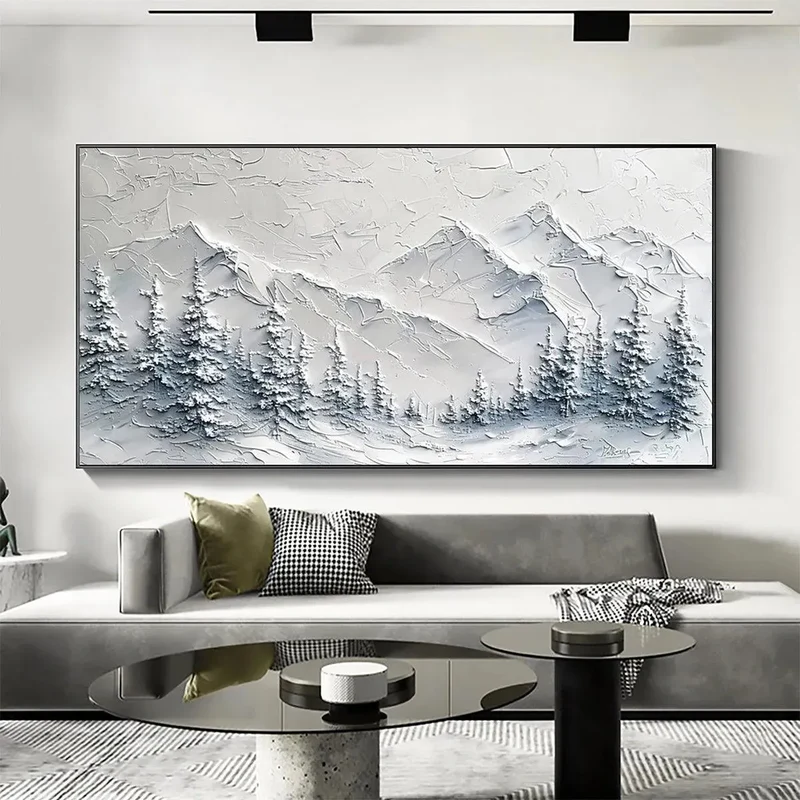 White Winter Mountain Textured Painting