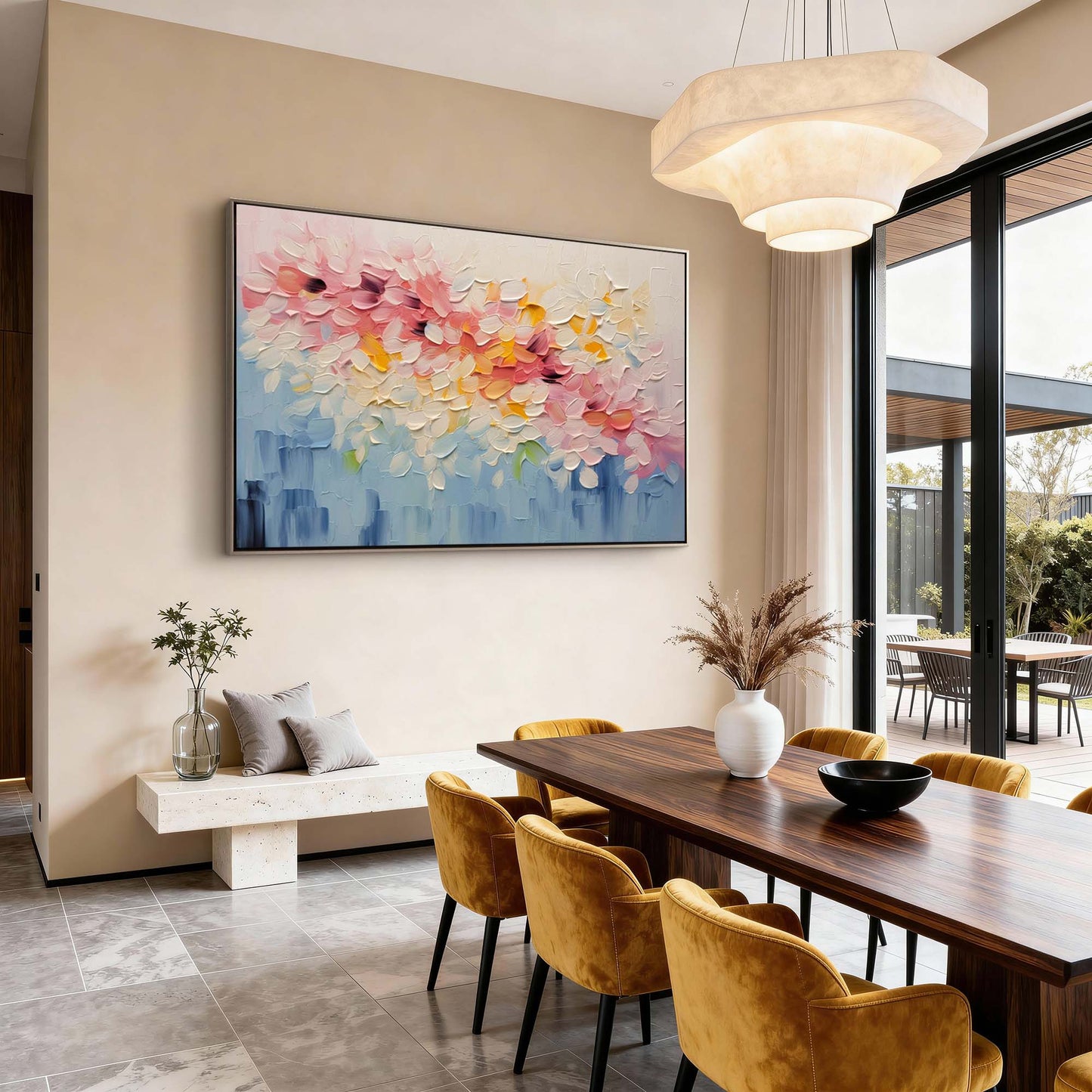 Sunset Bloom Impasto Flower Canvas Art
