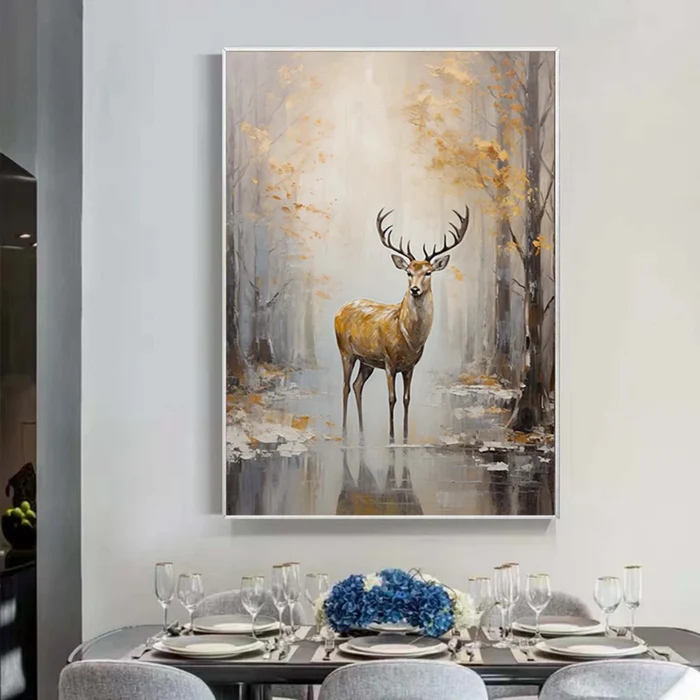 Golden Forest Serenity Deer Painting