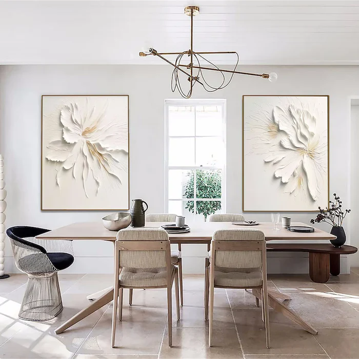 Whisper Bloom White Floral 3D Painting Set Set of 2