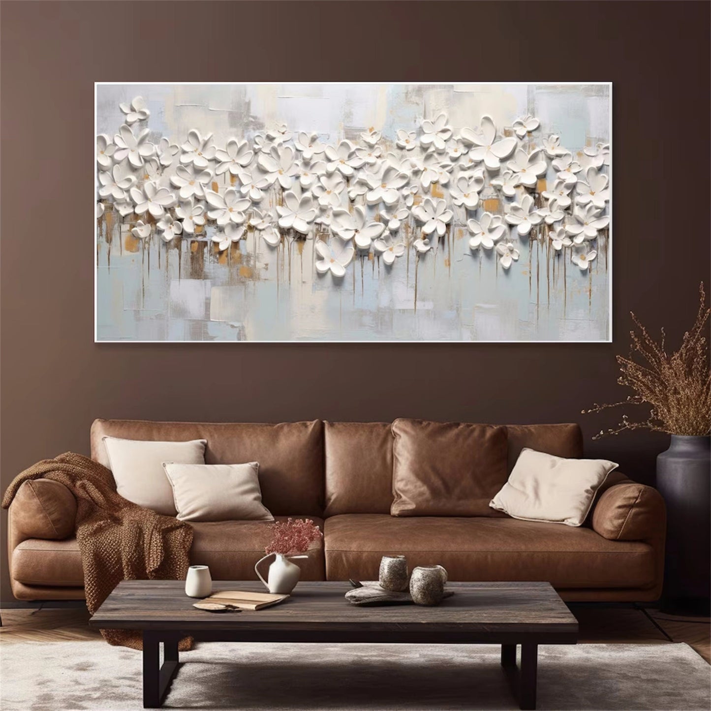 Soft Petal Drift White Floral Abstract Painting
