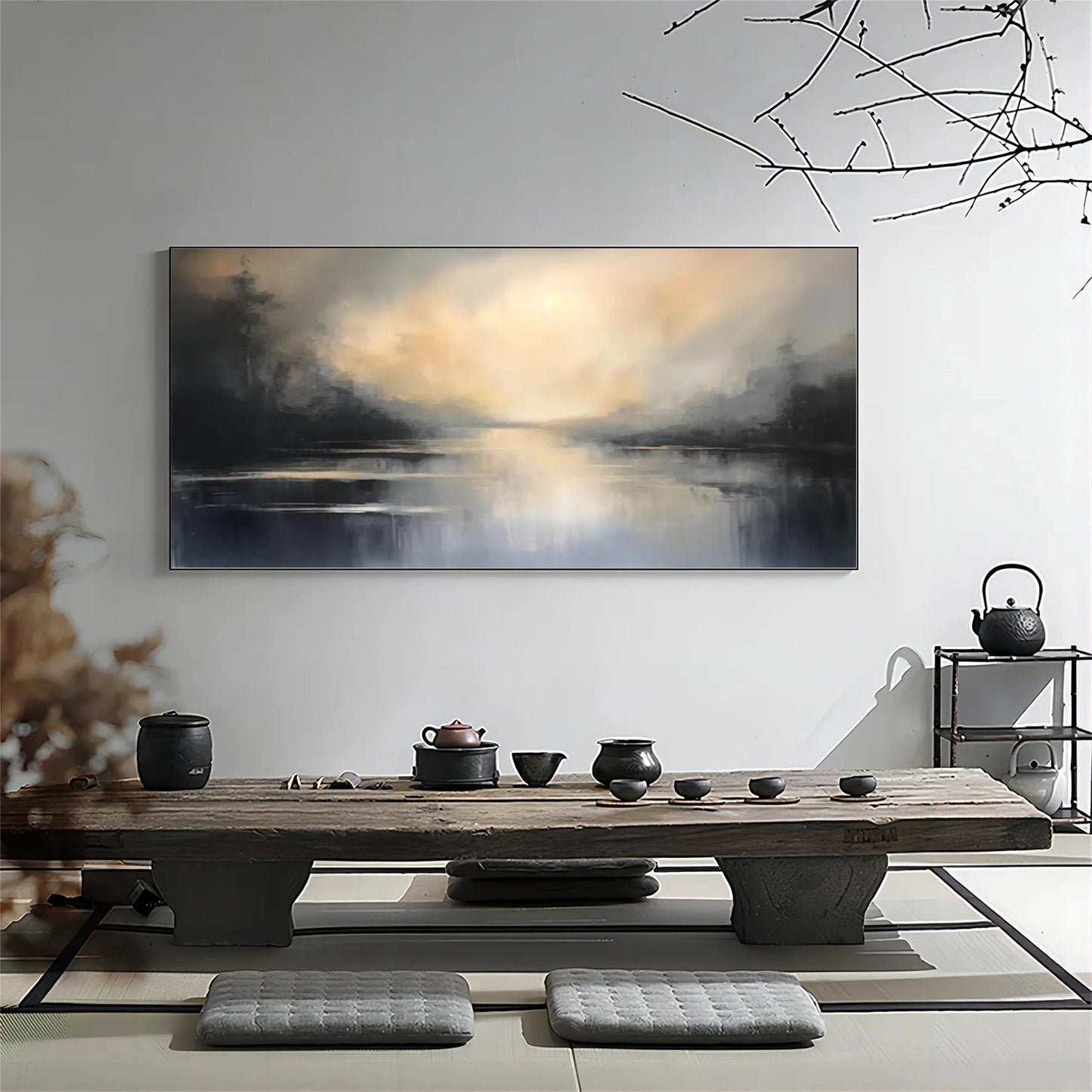 Silent Glow Misty River Abstract Painting