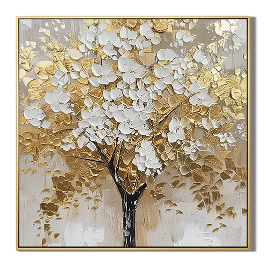 Opal Bloom White-Gold Tree Painting