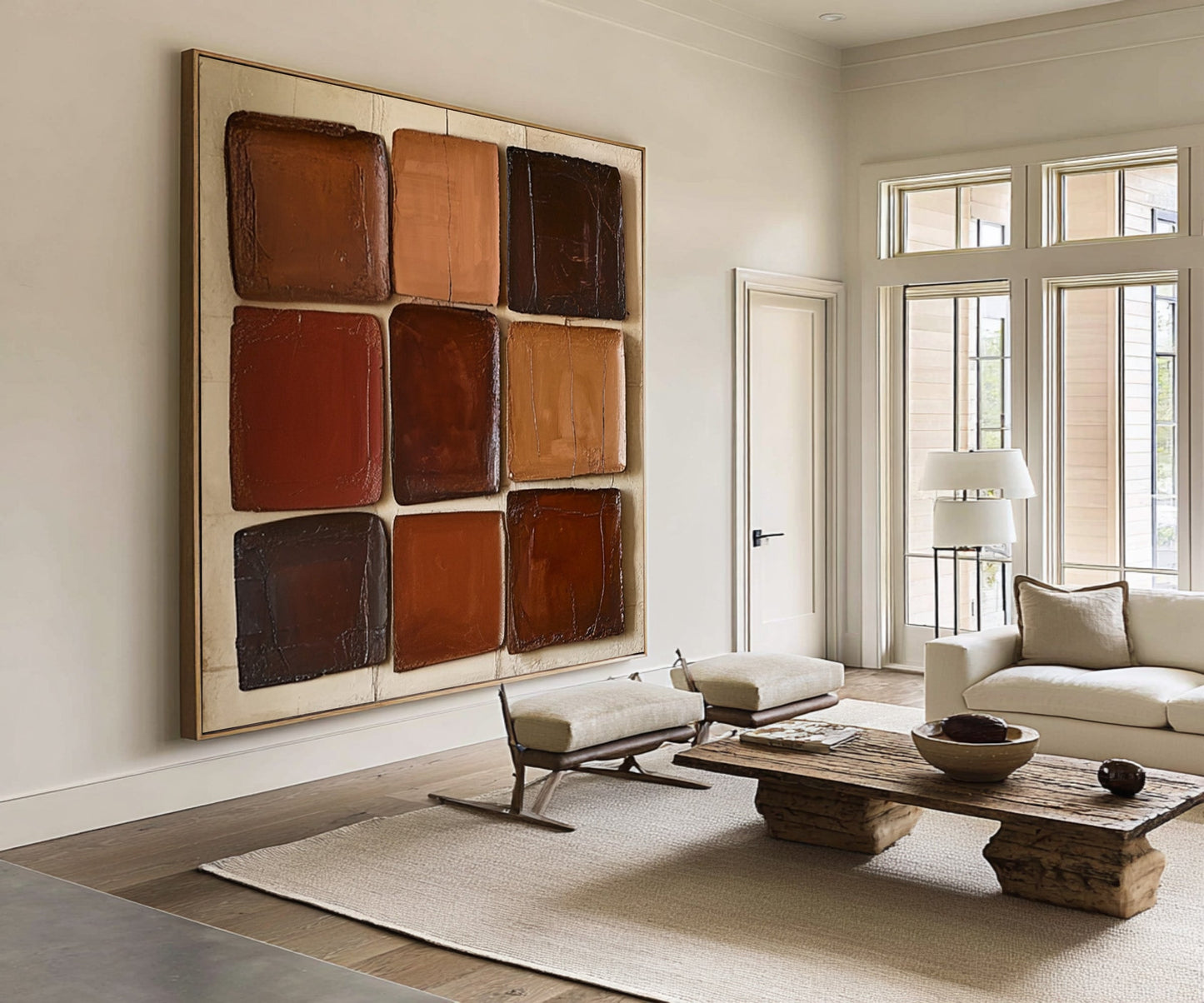 Caramel Nine-Block Textured Abstract Painting