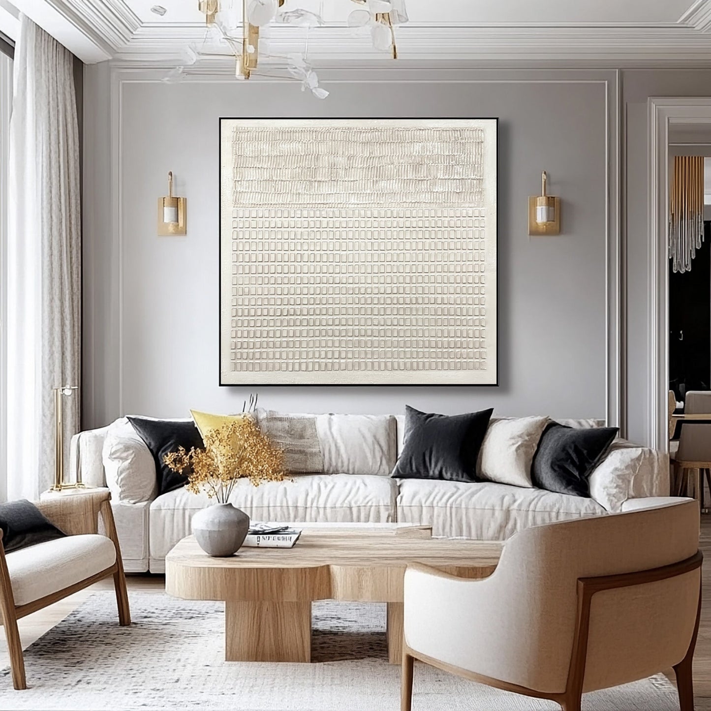 Ivory Rhythm Grid Textured Painting