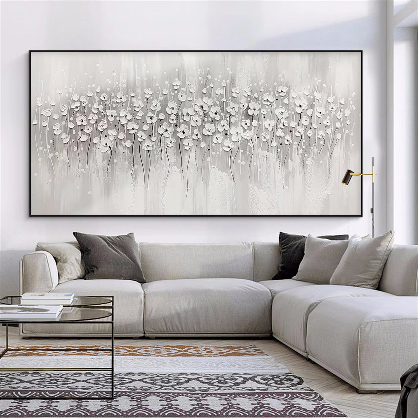 Whispering Meadow White Abstract Painting