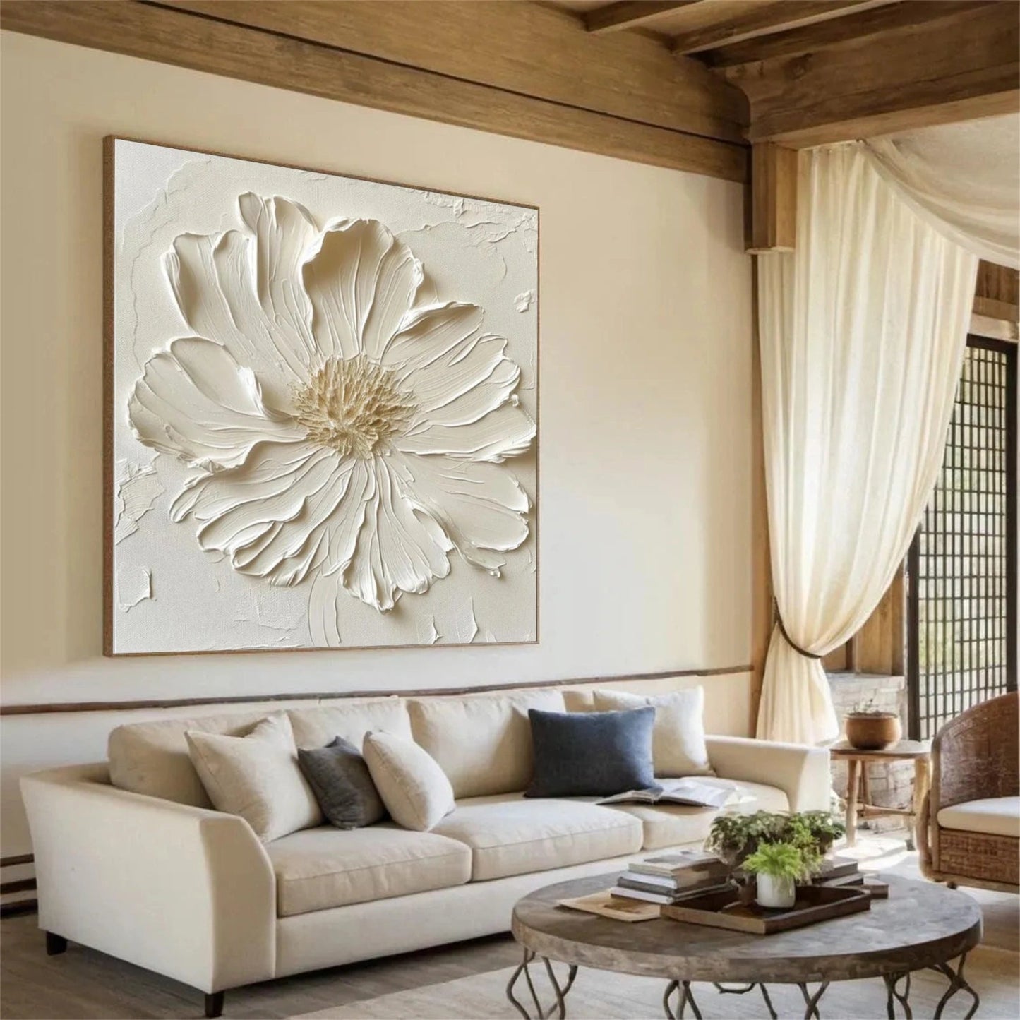 Cream Petal Serenity Floral Painting