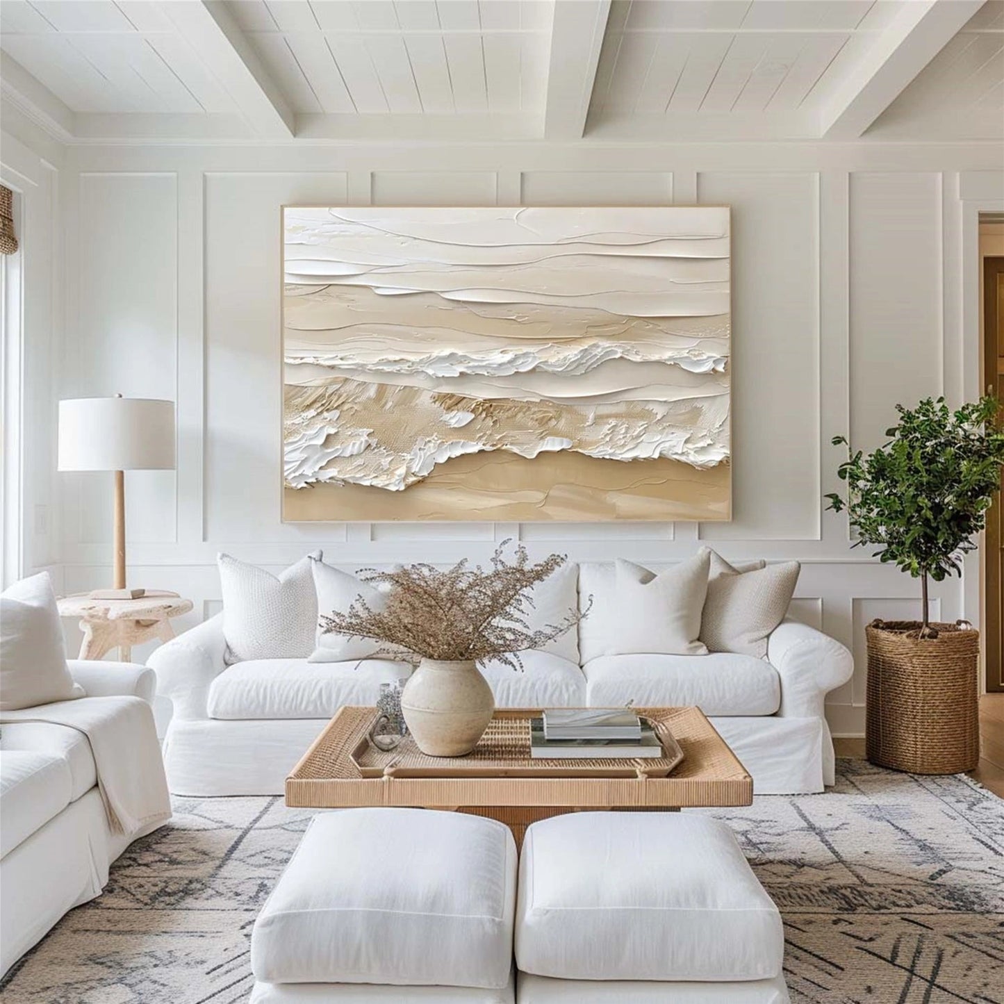 Ivory Shore Impasto Abstract Painting