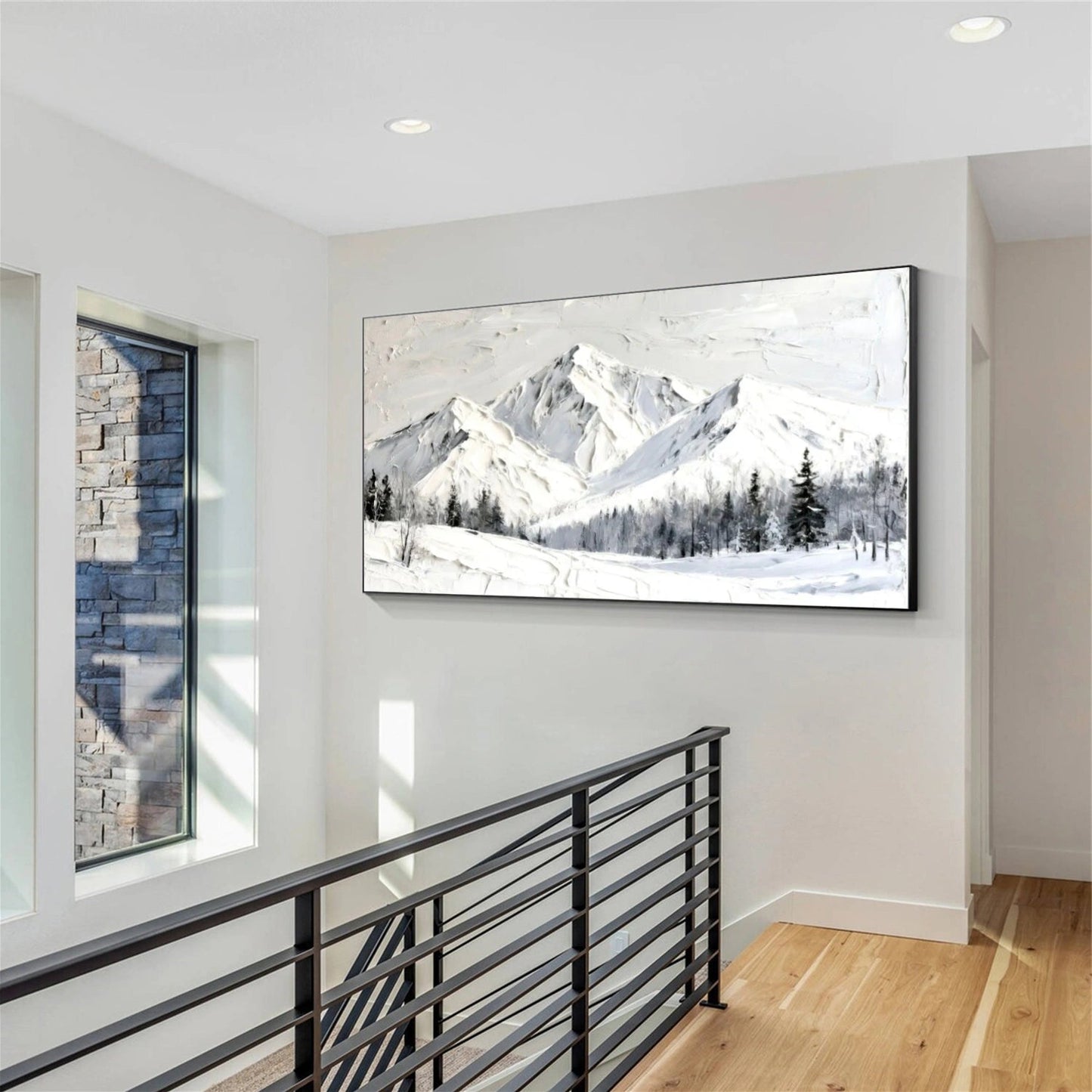 Silent Peaks – White Textured Snow Mountain Painting