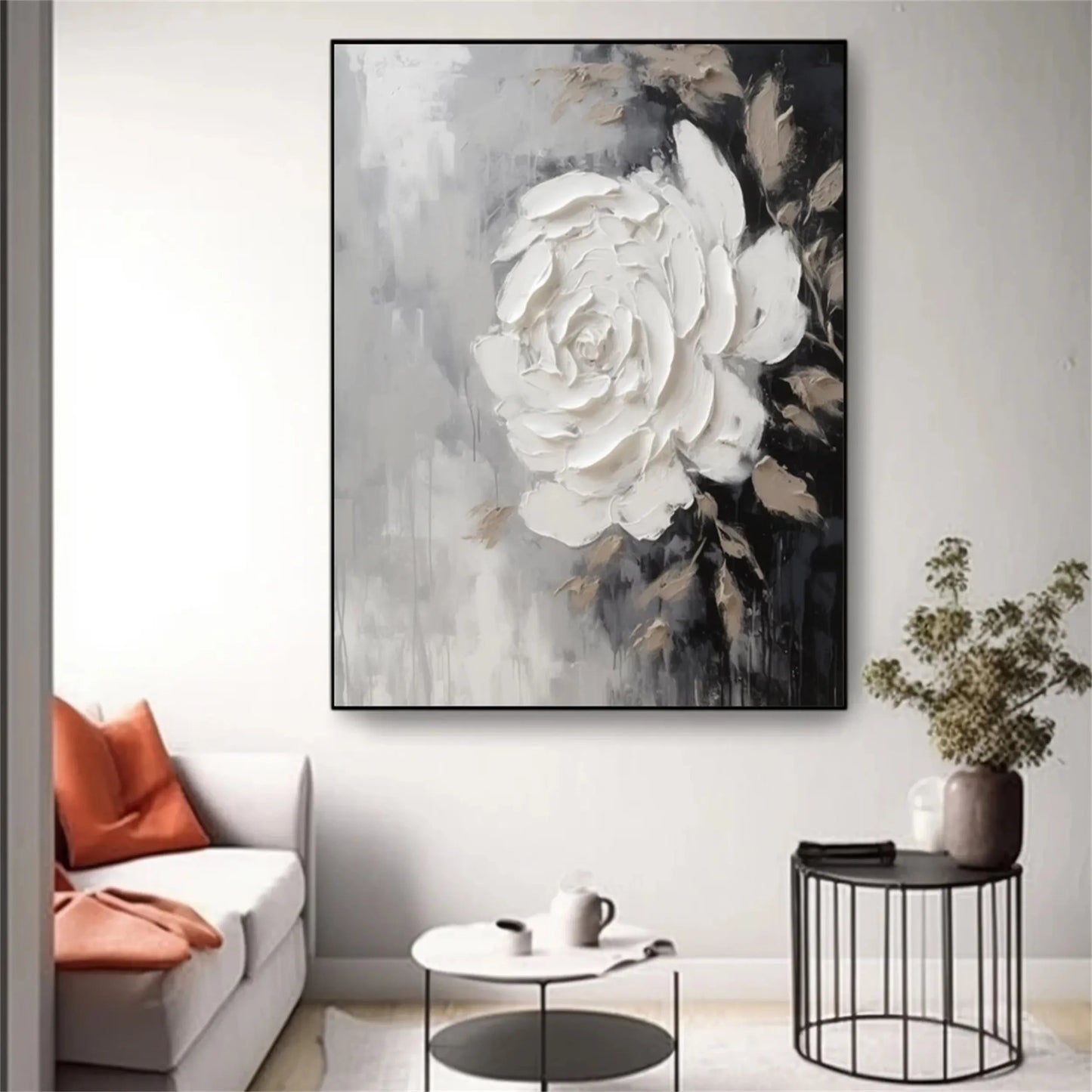 Ivory Whisper White Rose Abstract Painting