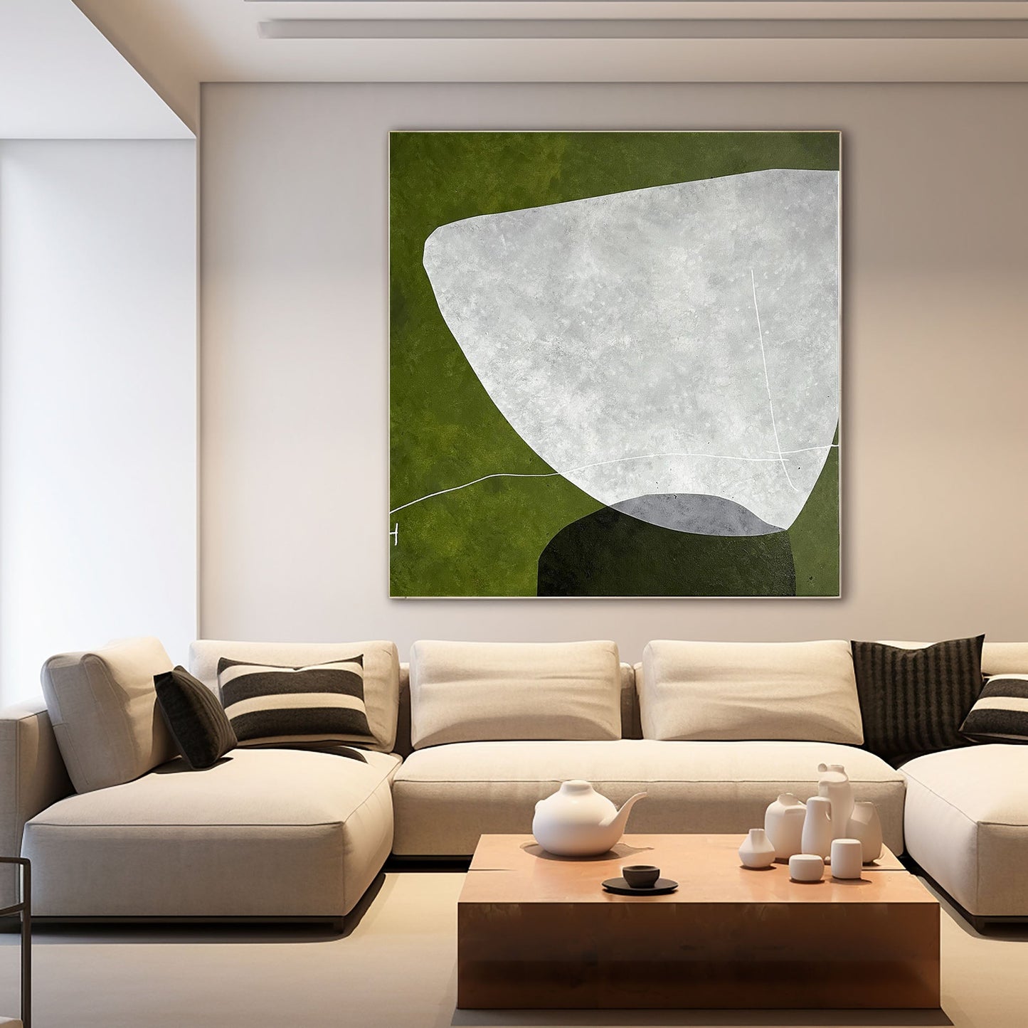 Olive Stillness Abstract Painting