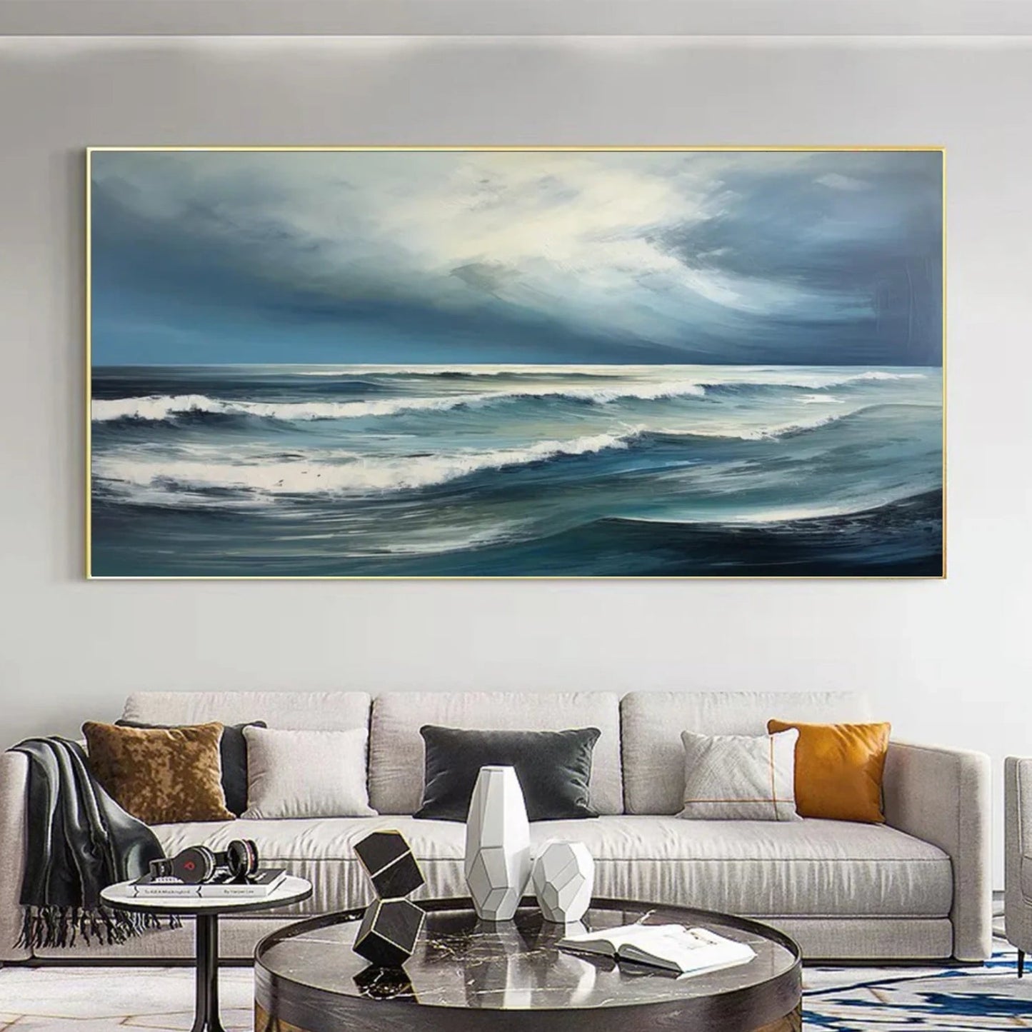 Deep Blue Ocean – Textured Waves Seascape Painting